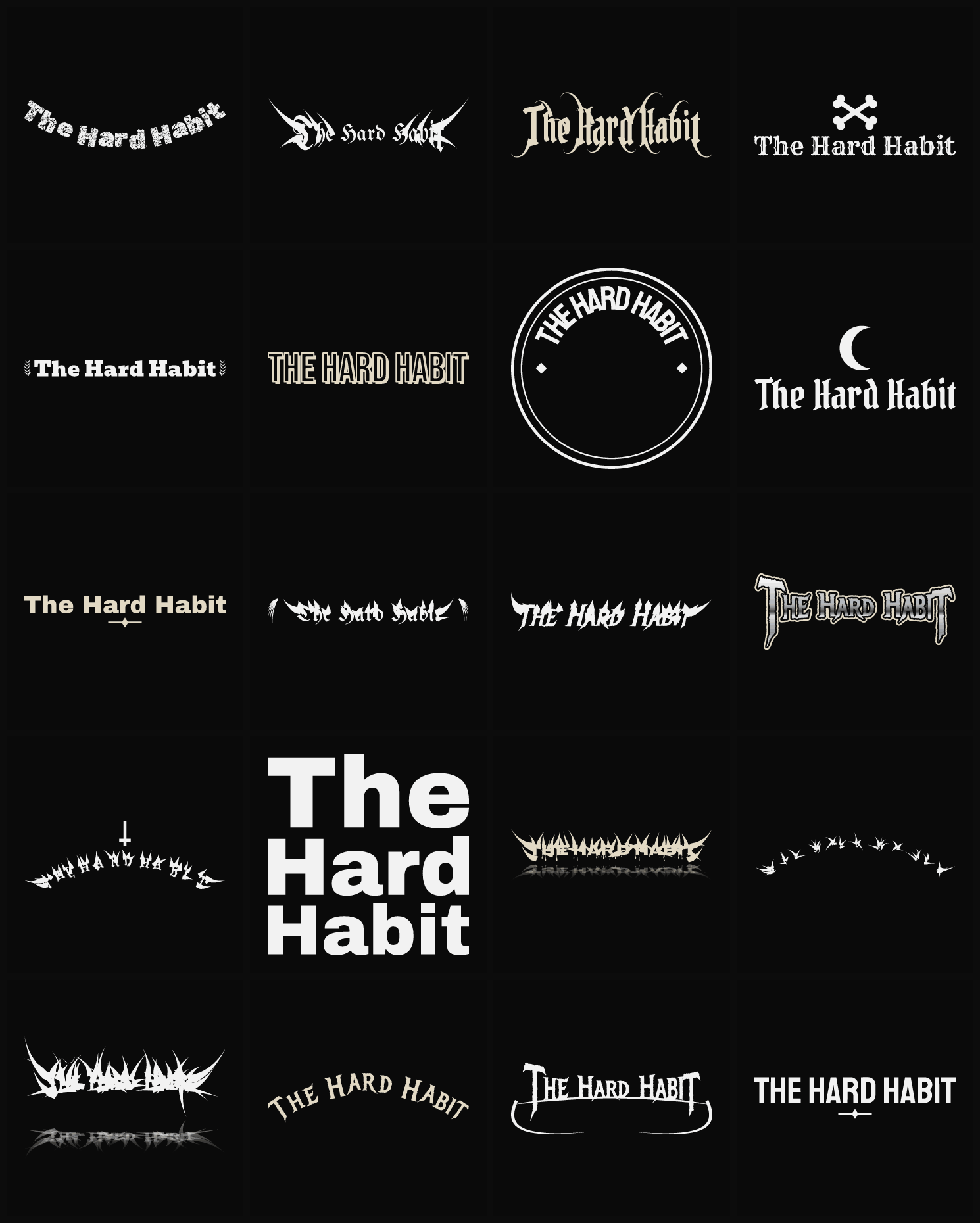 Twenty The Hard Habit band logo ideas — different faces, treatments and spike settings