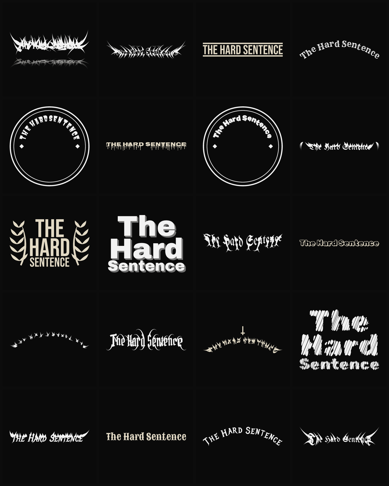 Twenty The Hard Sentence band logo ideas — different faces, treatments and spike settings