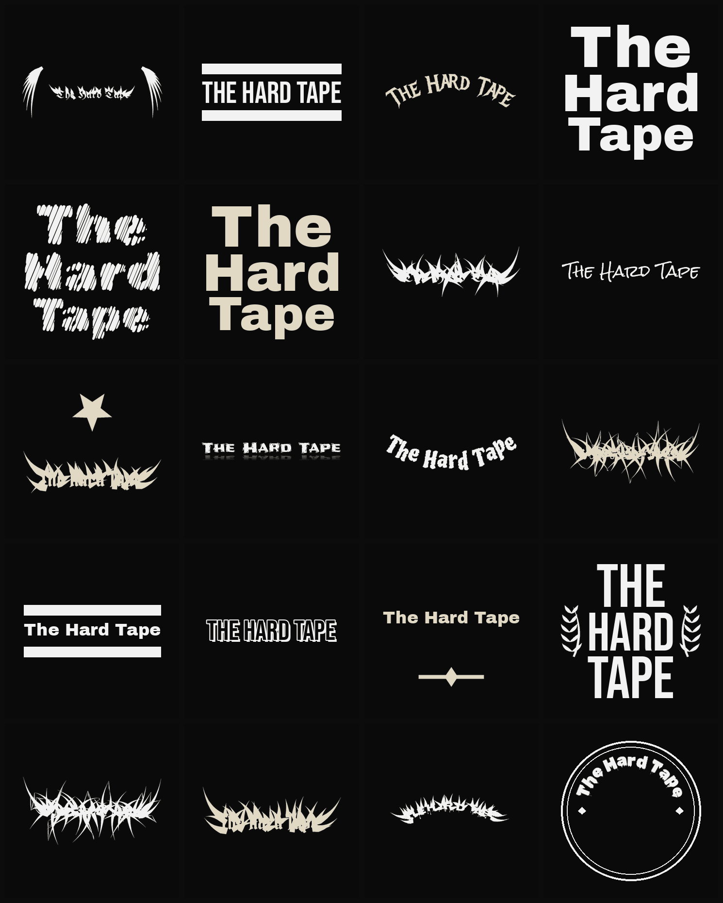 Twenty The Hard Tape band logo ideas — different faces, treatments and spike settings