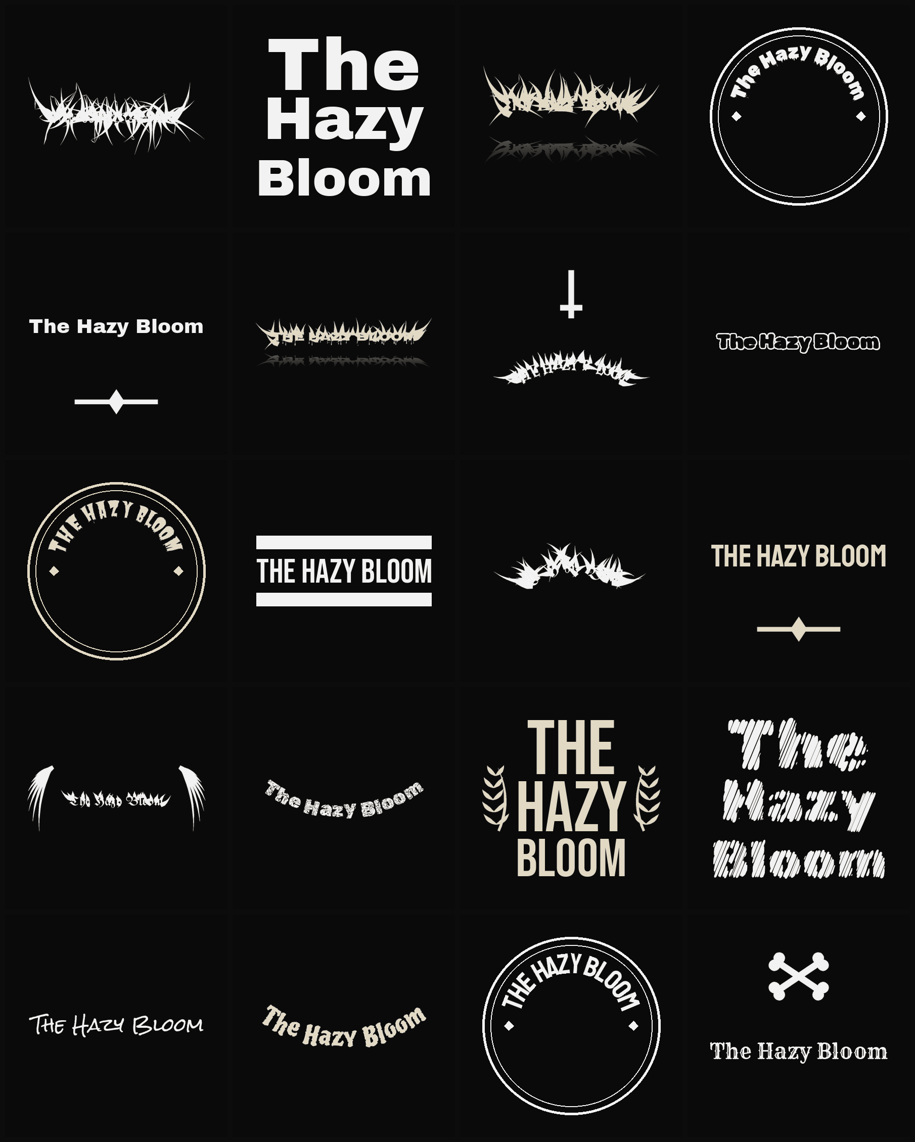 Twenty The Hazy Bloom band logo ideas — different faces, treatments and spike settings