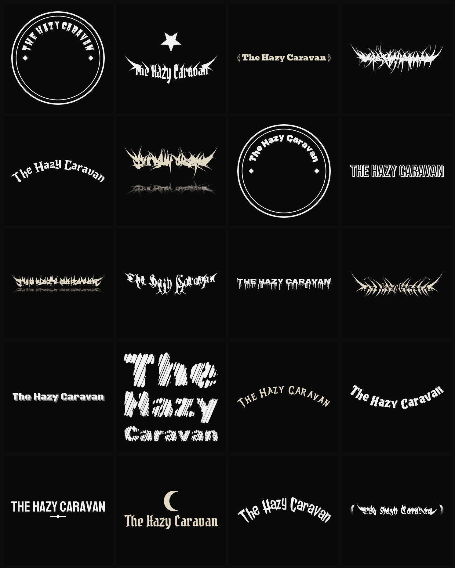 Twenty The Hazy Caravan band logo ideas — different faces, treatments and spike settings