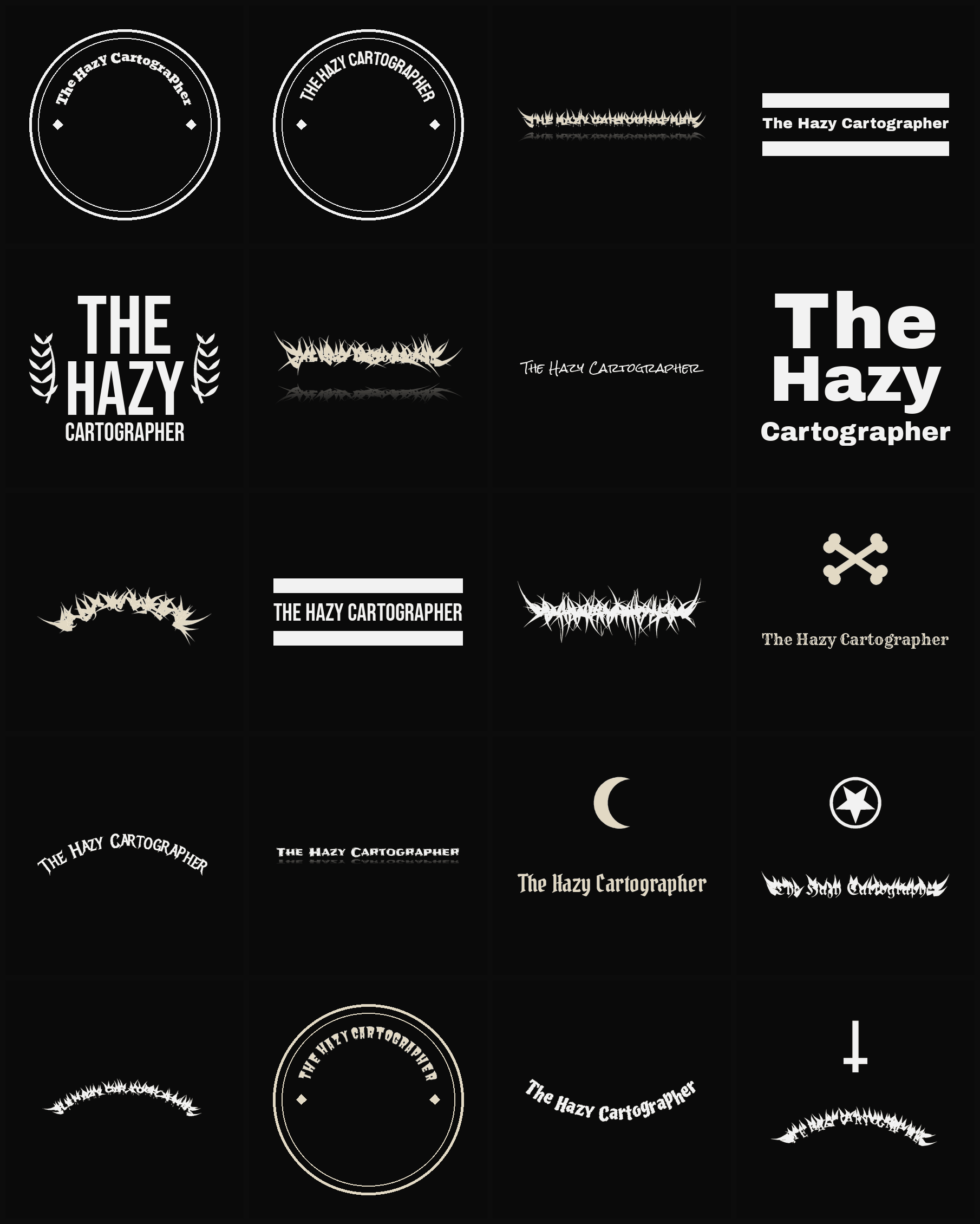Twenty The Hazy Cartographer band logo ideas — different faces, treatments and spike settings