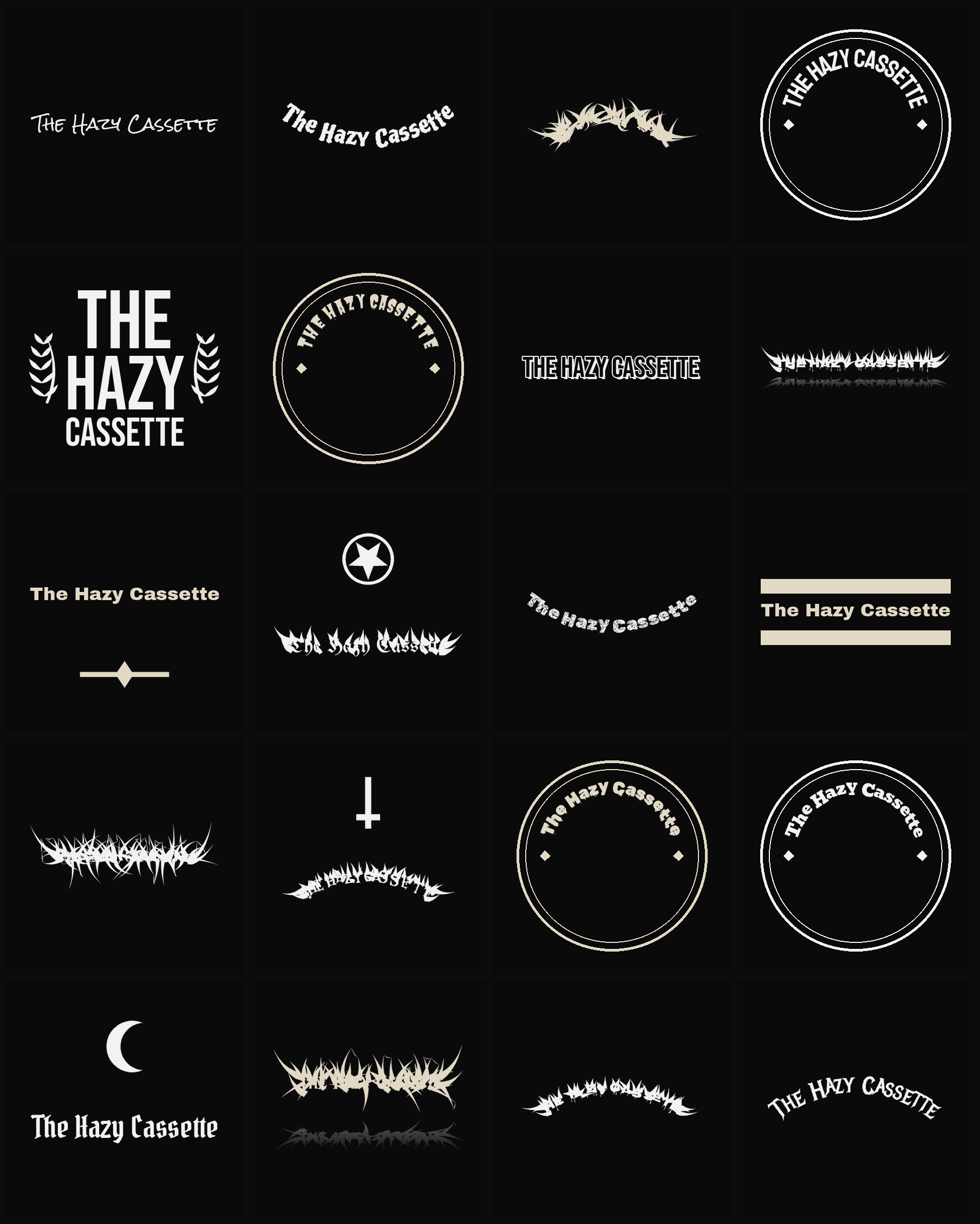 Twenty The Hazy Cassette band logo ideas — different faces, treatments and spike settings