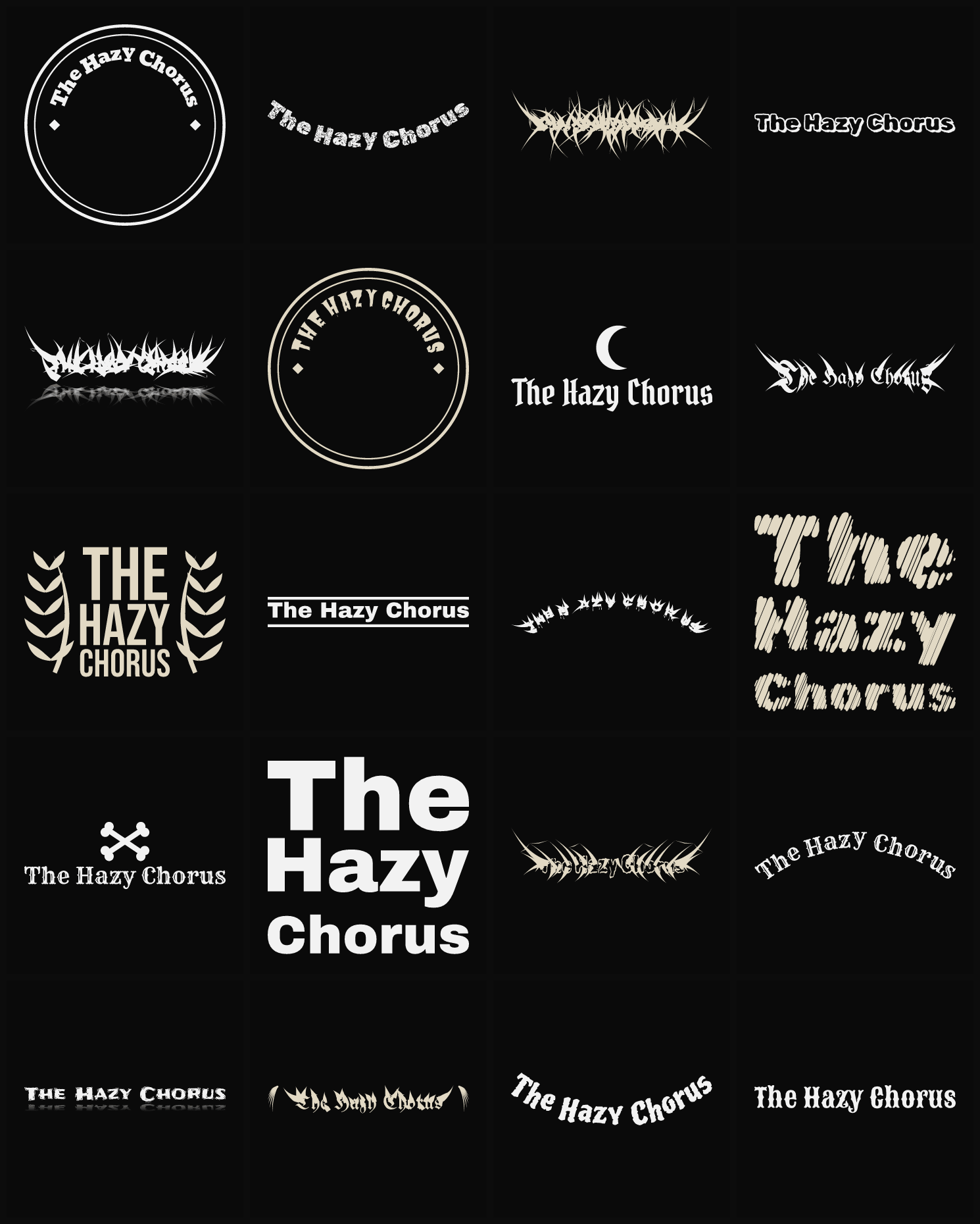 Twenty The Hazy Chorus band logo ideas — different faces, treatments and spike settings