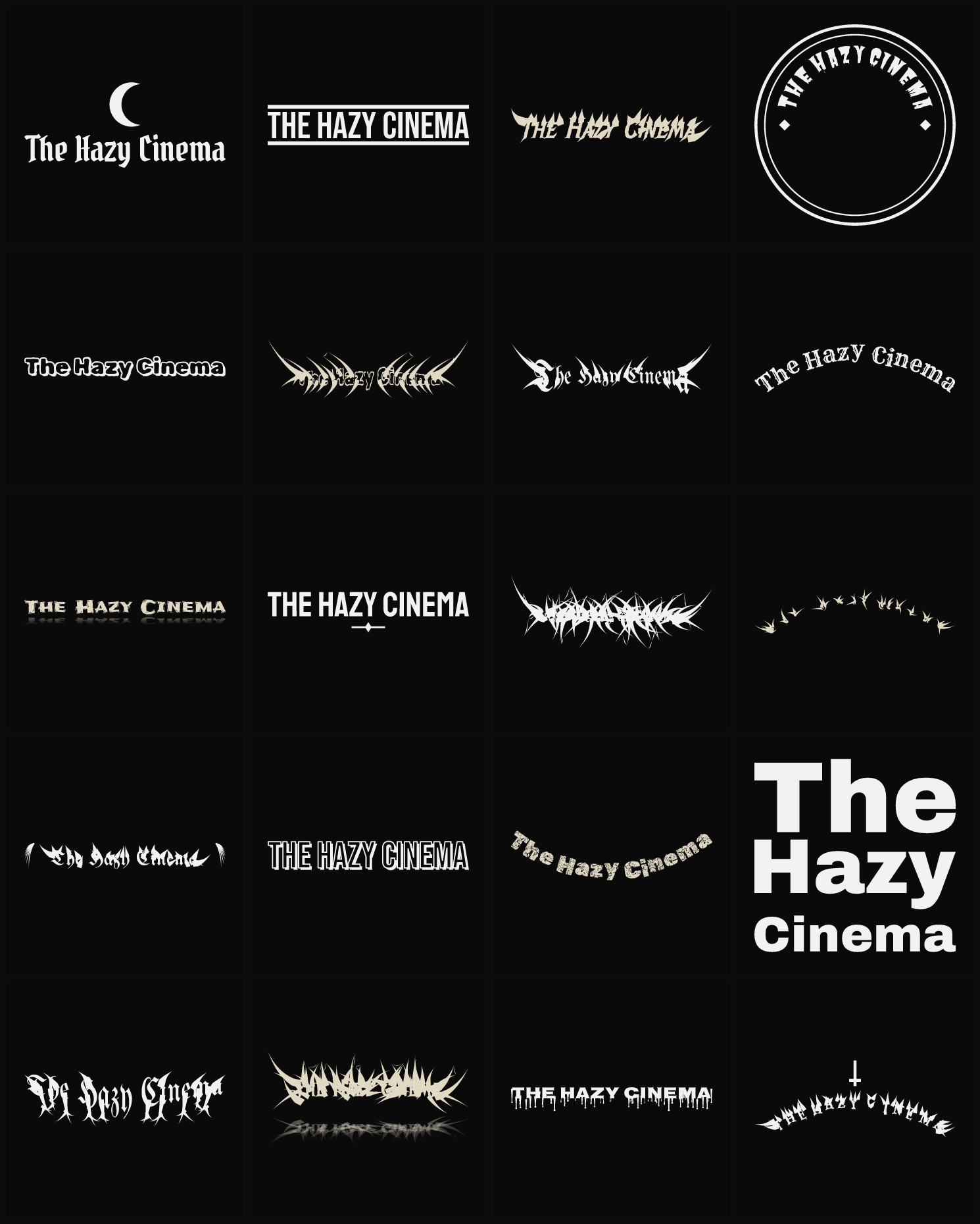 Twenty The Hazy Cinema band logo ideas — different faces, treatments and spike settings