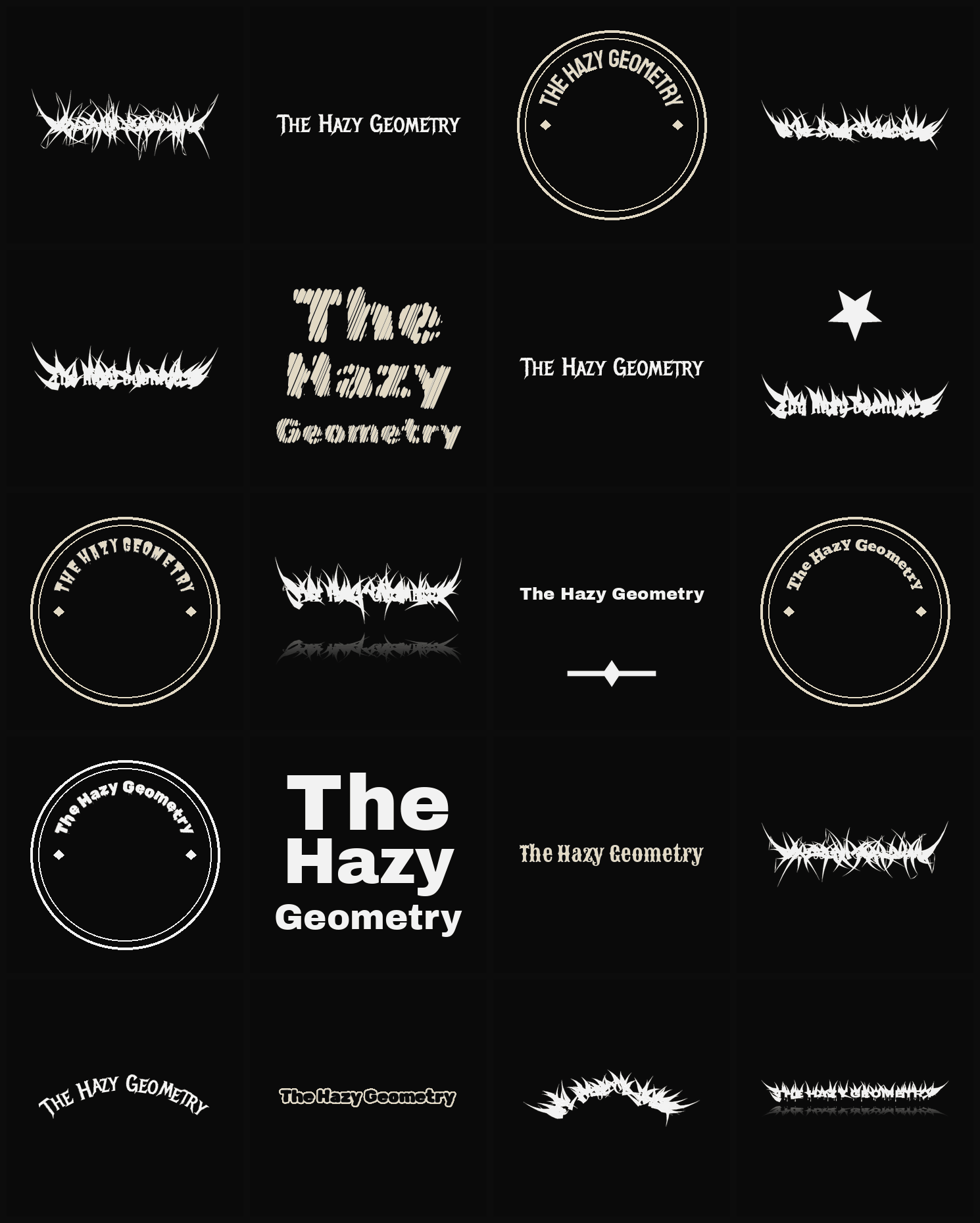 Twenty The Hazy Geometry band logo ideas — different faces, treatments and spike settings