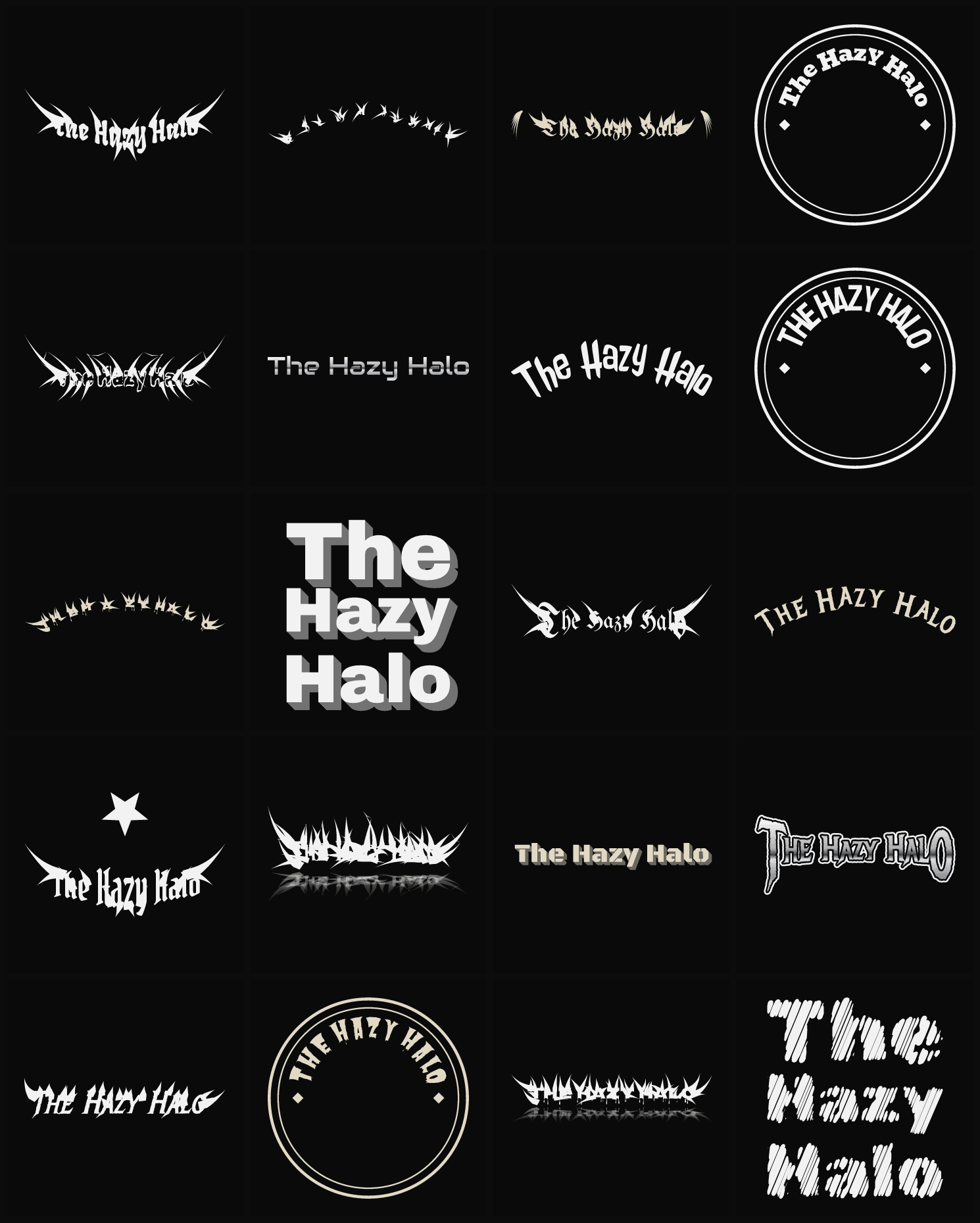 Twenty The Hazy Halo band logo ideas — different faces, treatments and spike settings