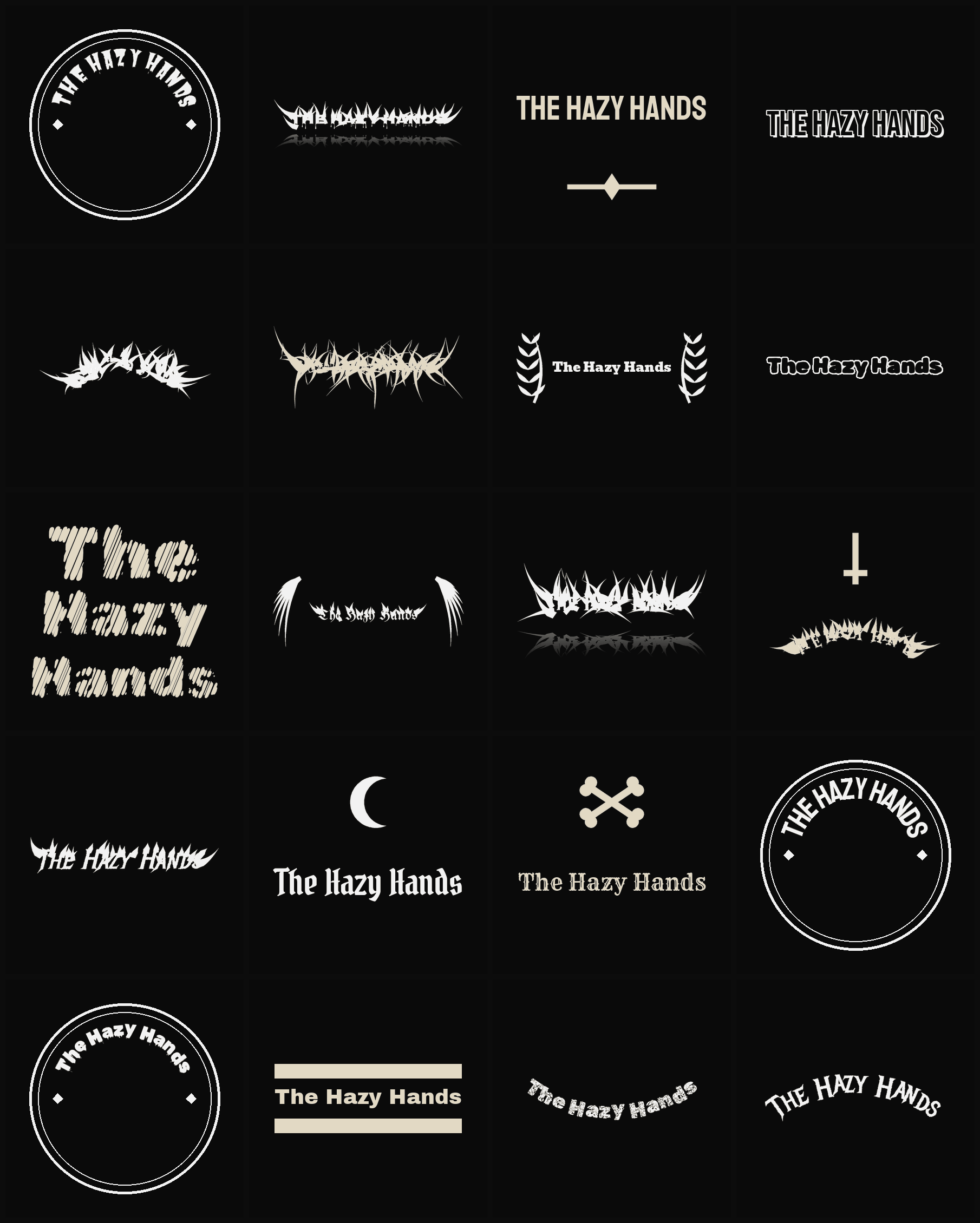 Twenty The Hazy Hands band logo ideas — different faces, treatments and spike settings