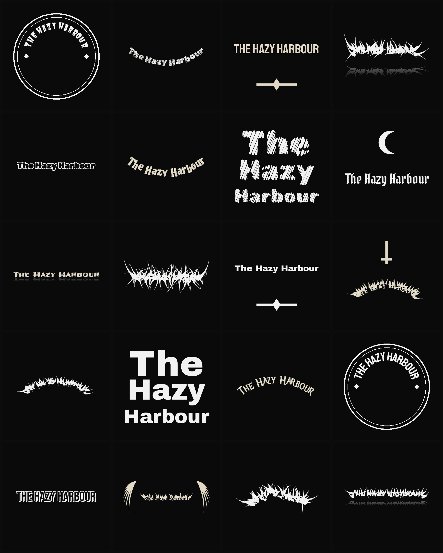Twenty The Hazy Harbour band logo ideas — different faces, treatments and spike settings