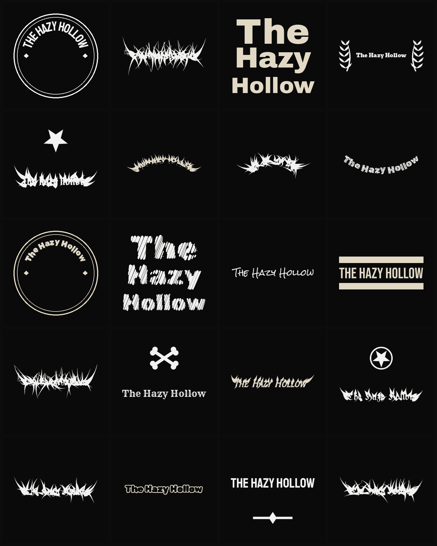 Twenty The Hazy Hollow band logo ideas — different faces, treatments and spike settings