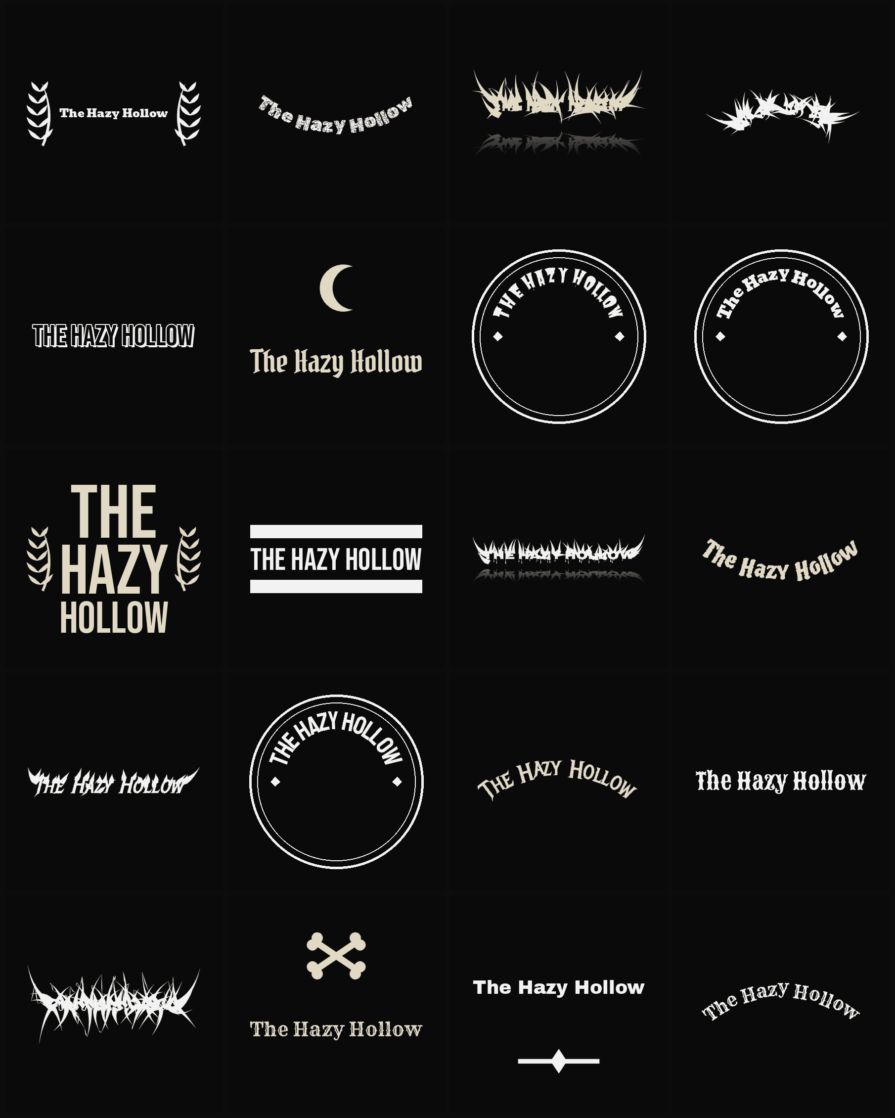 Twenty The Hazy Hollow band logo ideas — different faces, treatments and spike settings
