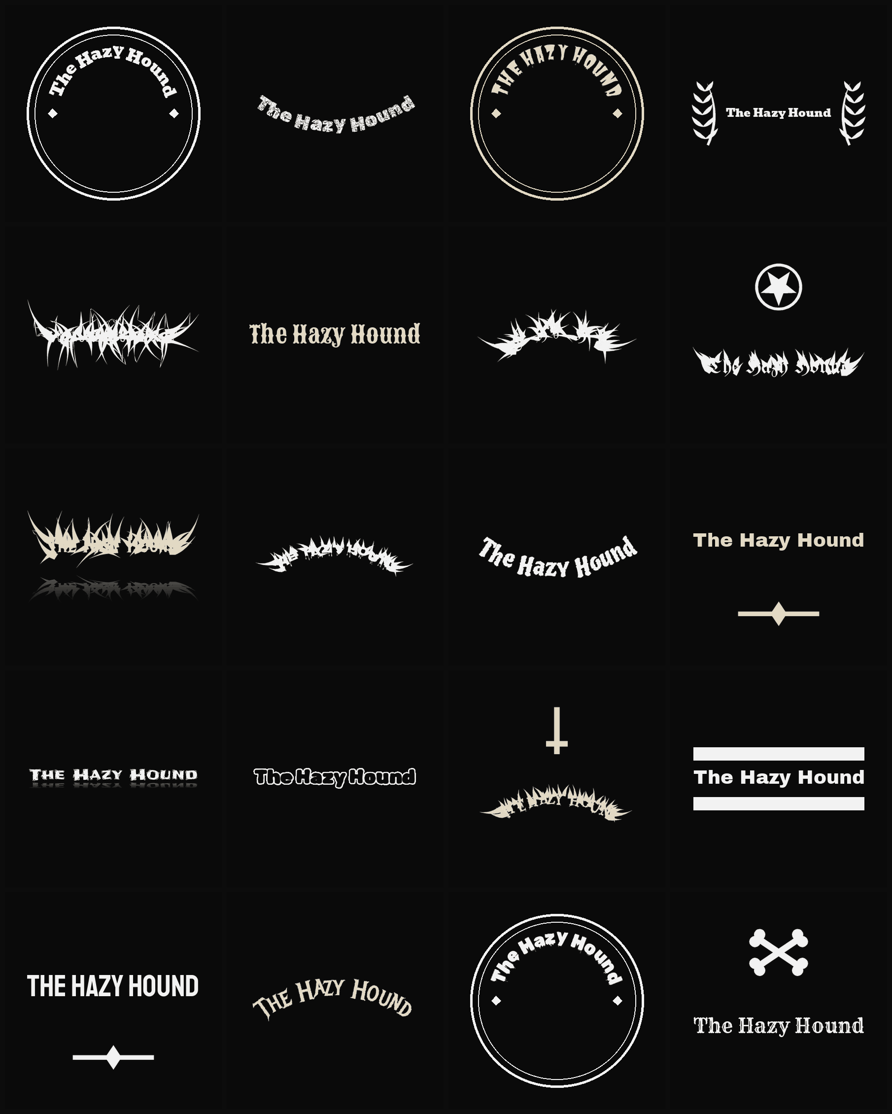 Twenty The Hazy Hound band logo ideas — different faces, treatments and spike settings