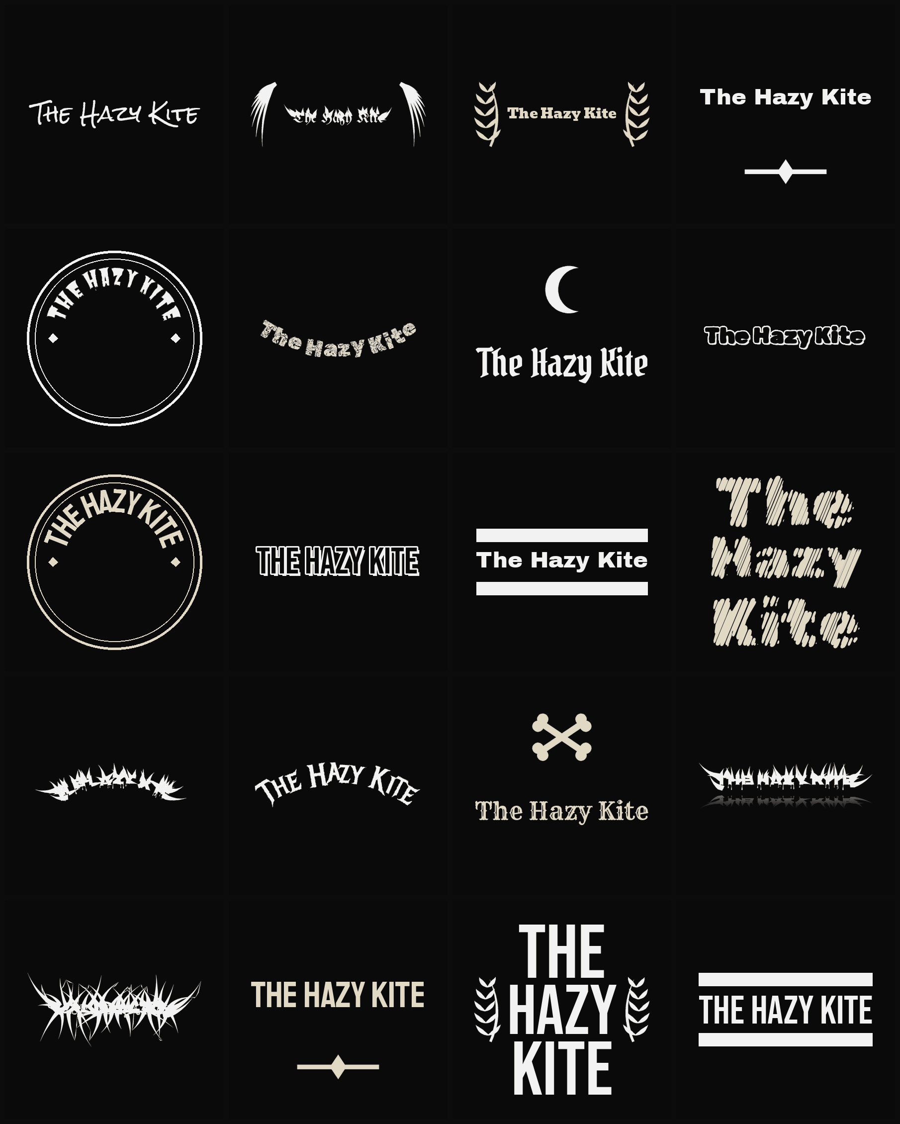 Twenty The Hazy Kite band logo ideas — different faces, treatments and spike settings