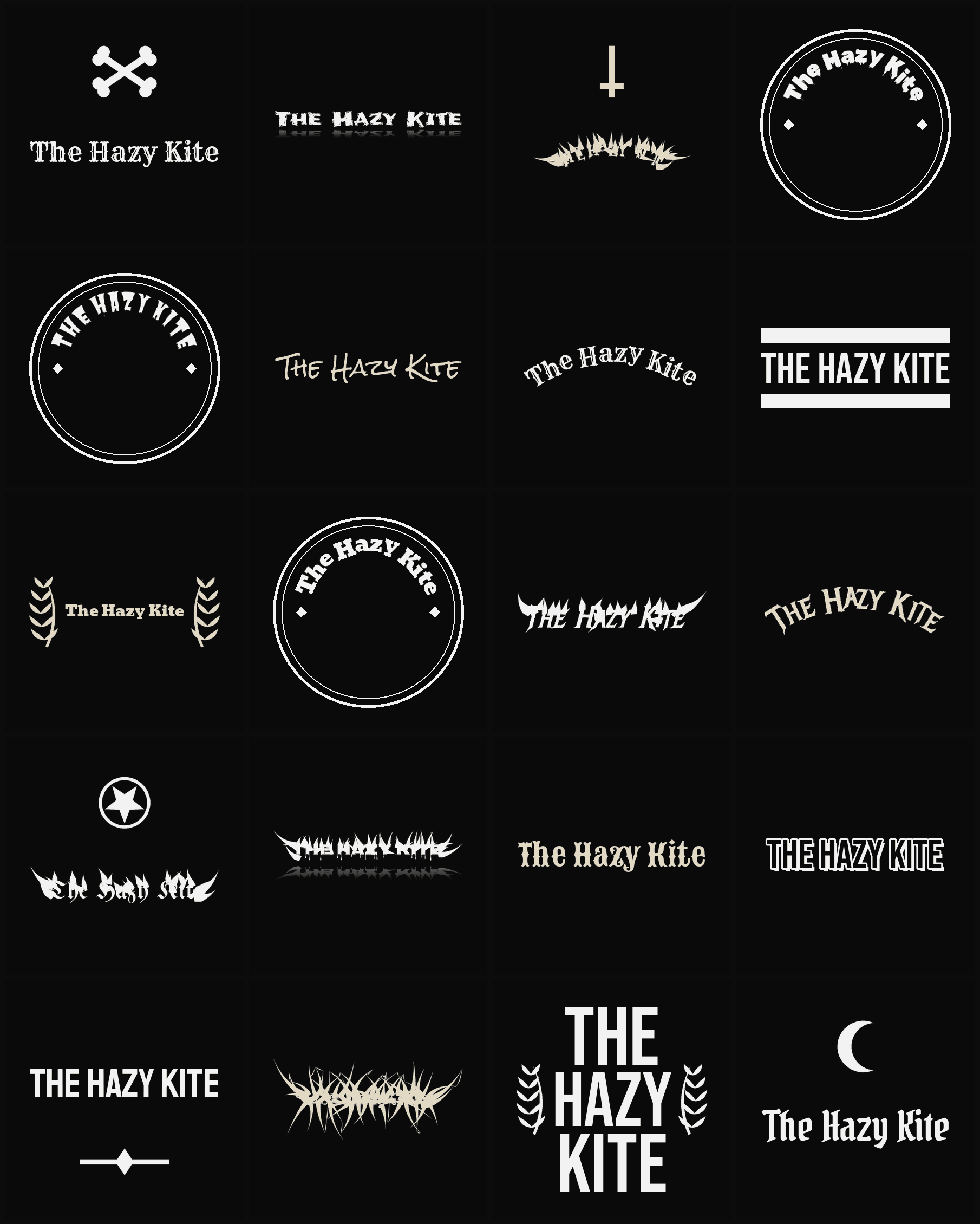 Twenty The Hazy Kite band logo ideas — different faces, treatments and spike settings