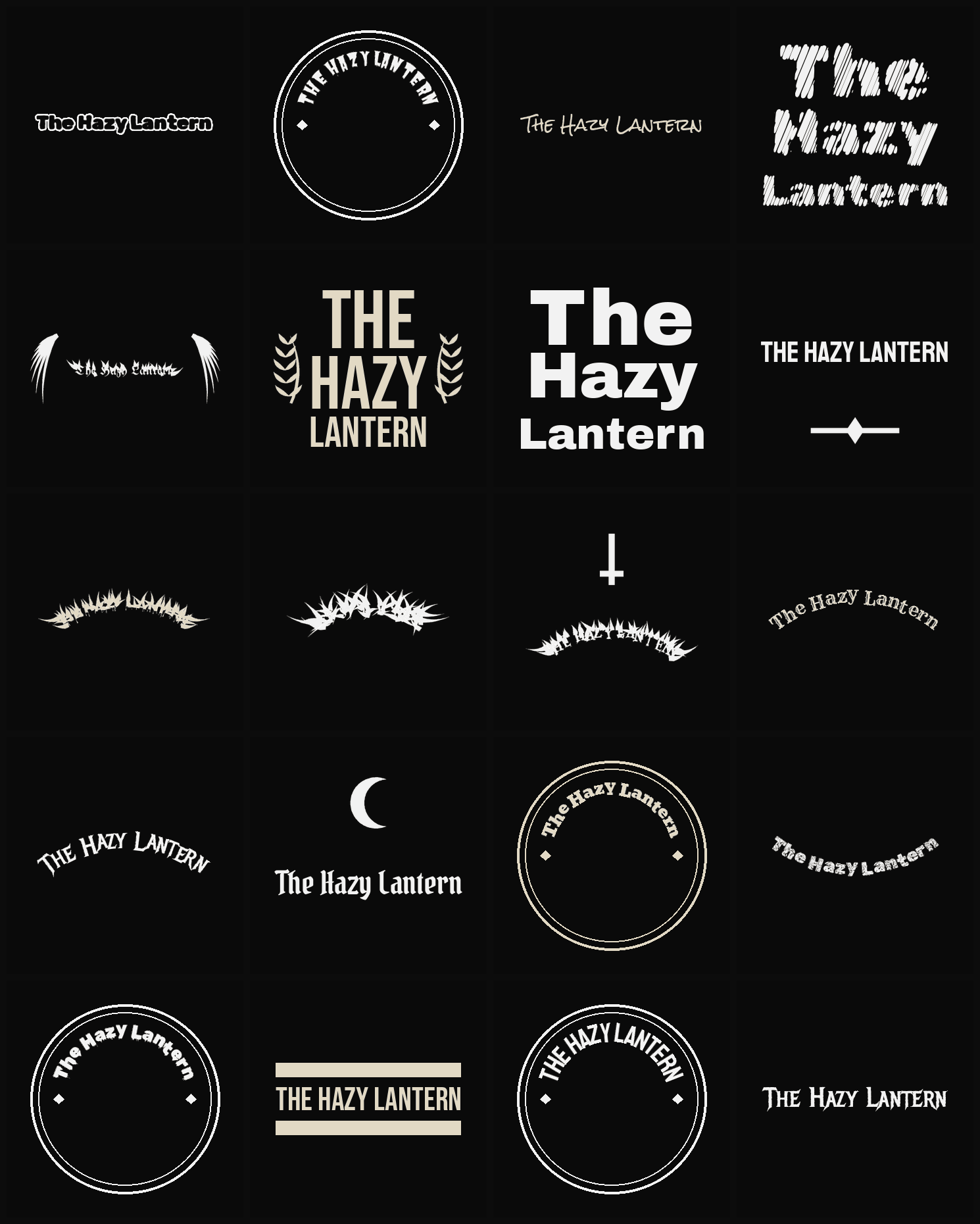 Twenty The Hazy Lantern band logo ideas — different faces, treatments and spike settings