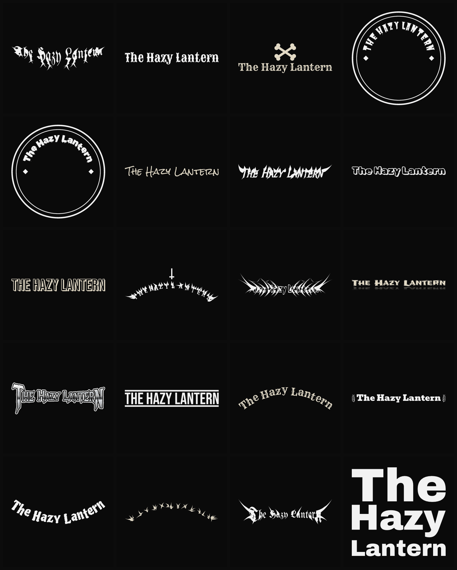 Twenty The Hazy Lantern band logo ideas — different faces, treatments and spike settings