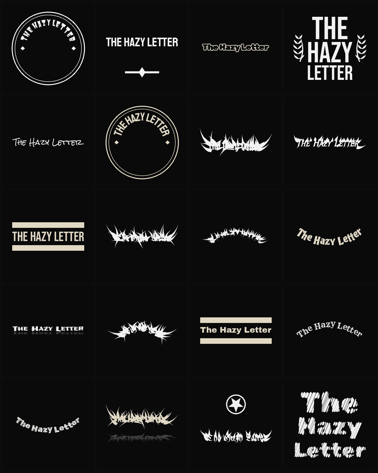 Twenty The Hazy Letter band logo ideas — different faces, treatments and spike settings