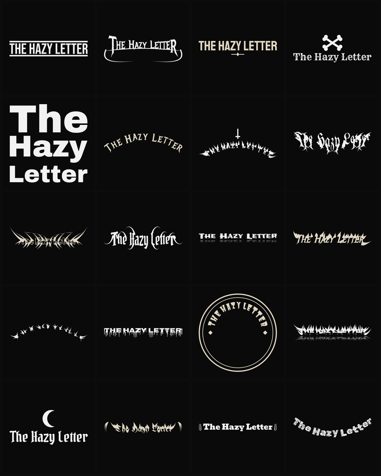 Twenty The Hazy Letter band logo ideas — different faces, treatments and spike settings