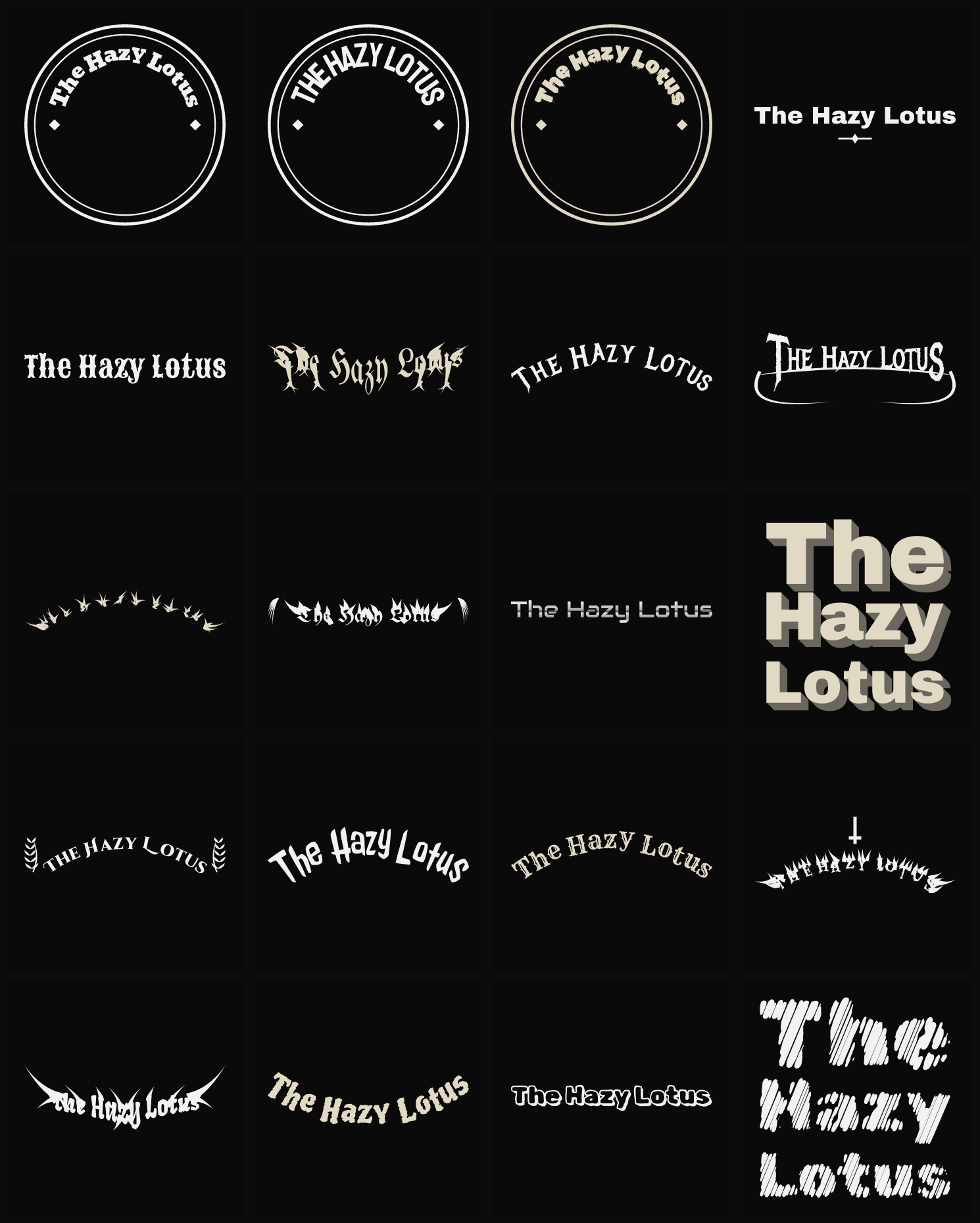 Twenty The Hazy Lotus band logo ideas — different faces, treatments and spike settings