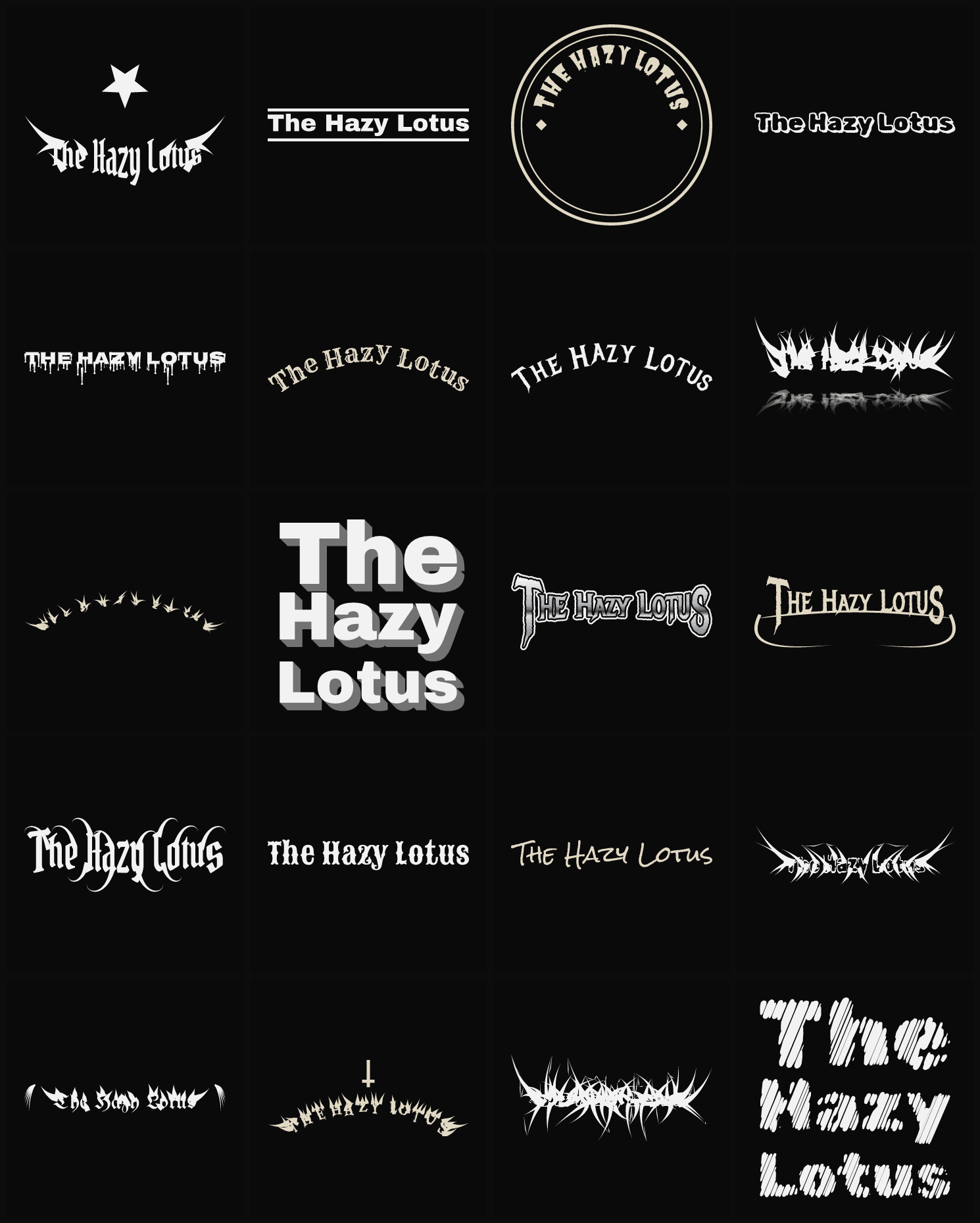 Twenty The Hazy Lotus band logo ideas — different faces, treatments and spike settings