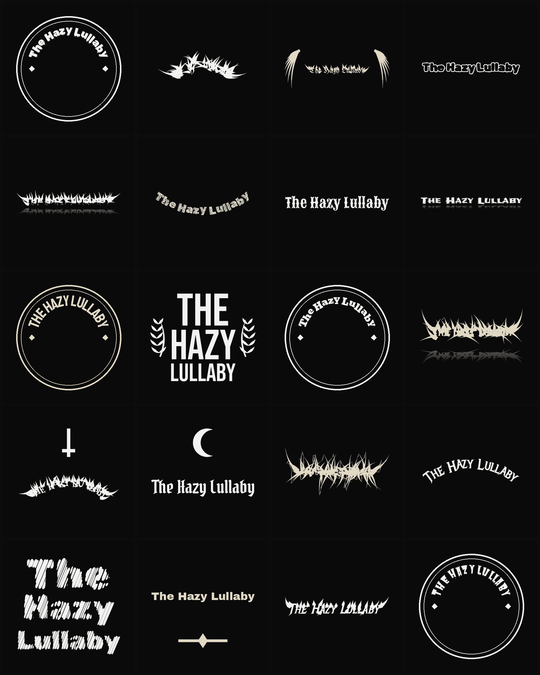 Twenty The Hazy Lullaby band logo ideas — different faces, treatments and spike settings