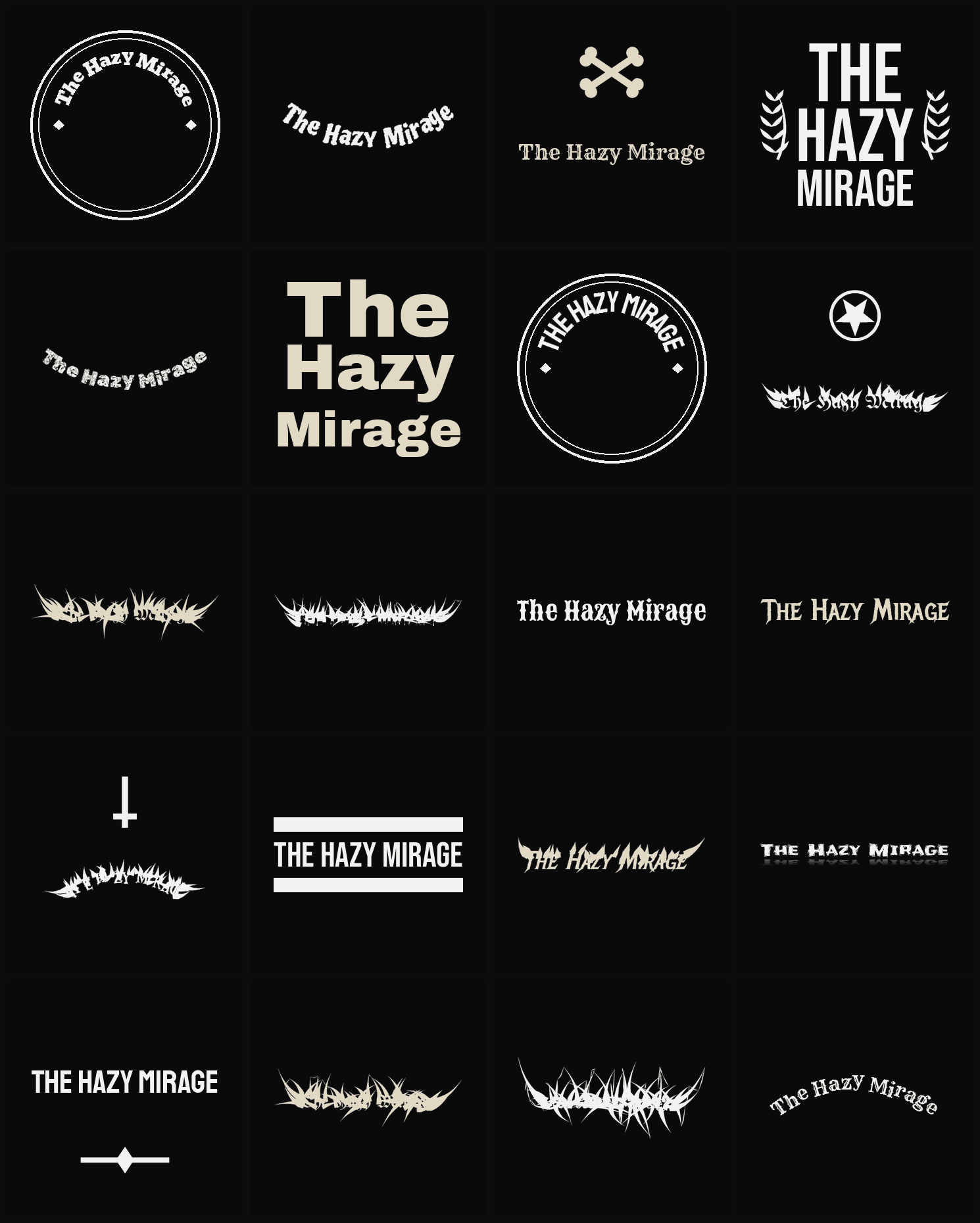 Twenty The Hazy Mirage band logo ideas — different faces, treatments and spike settings