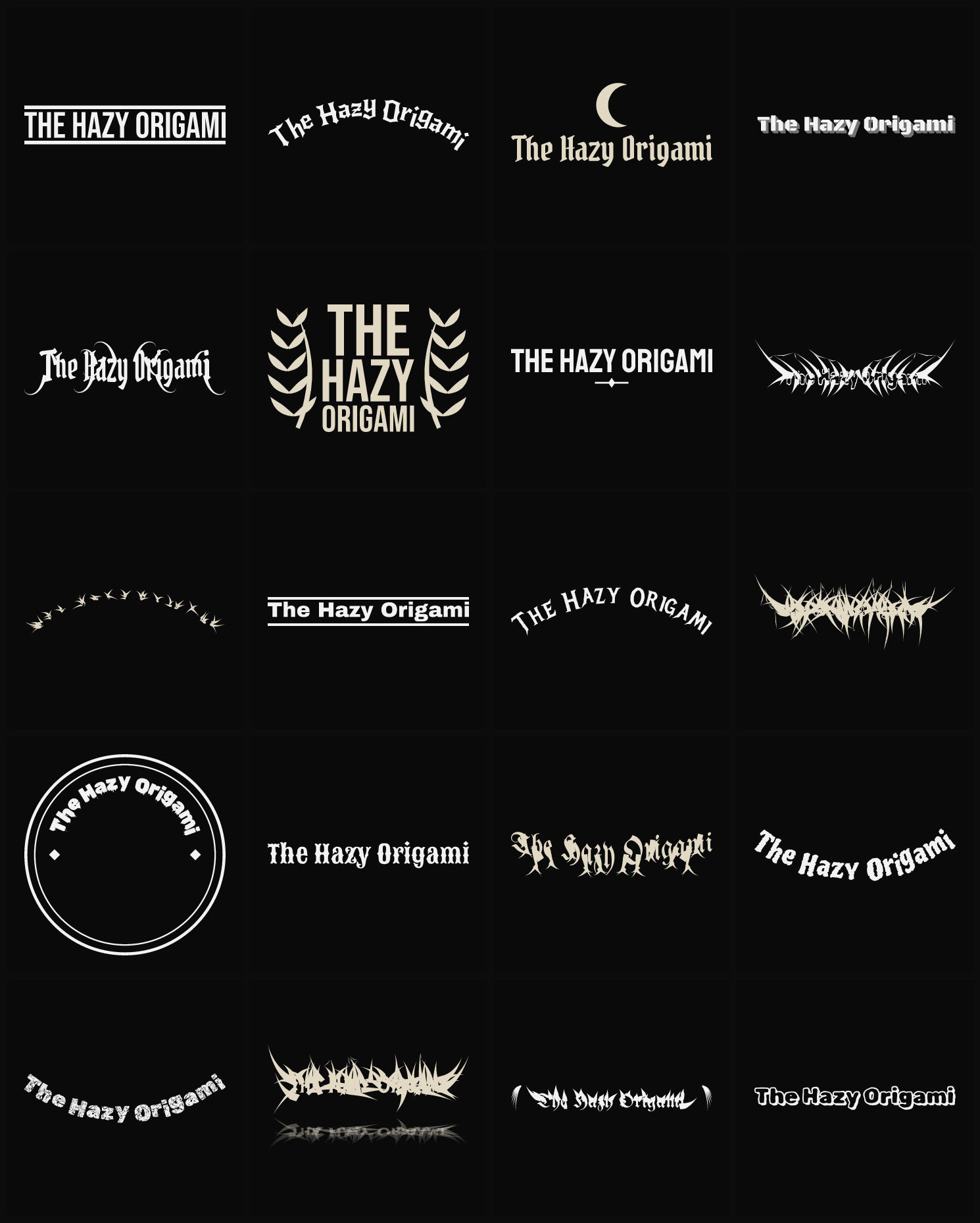 Twenty The Hazy Origami band logo ideas — different faces, treatments and spike settings