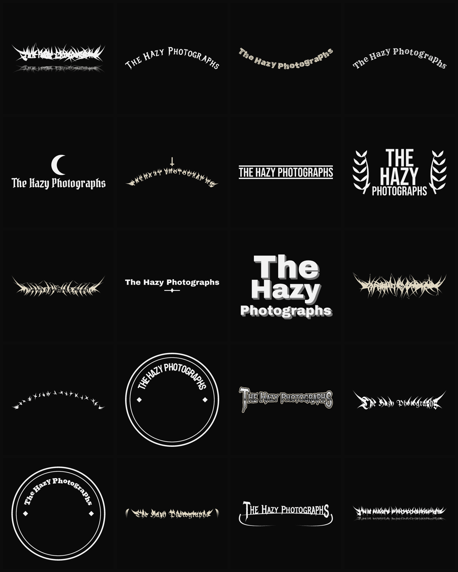 Twenty The Hazy Photographs band logo ideas — different faces, treatments and spike settings