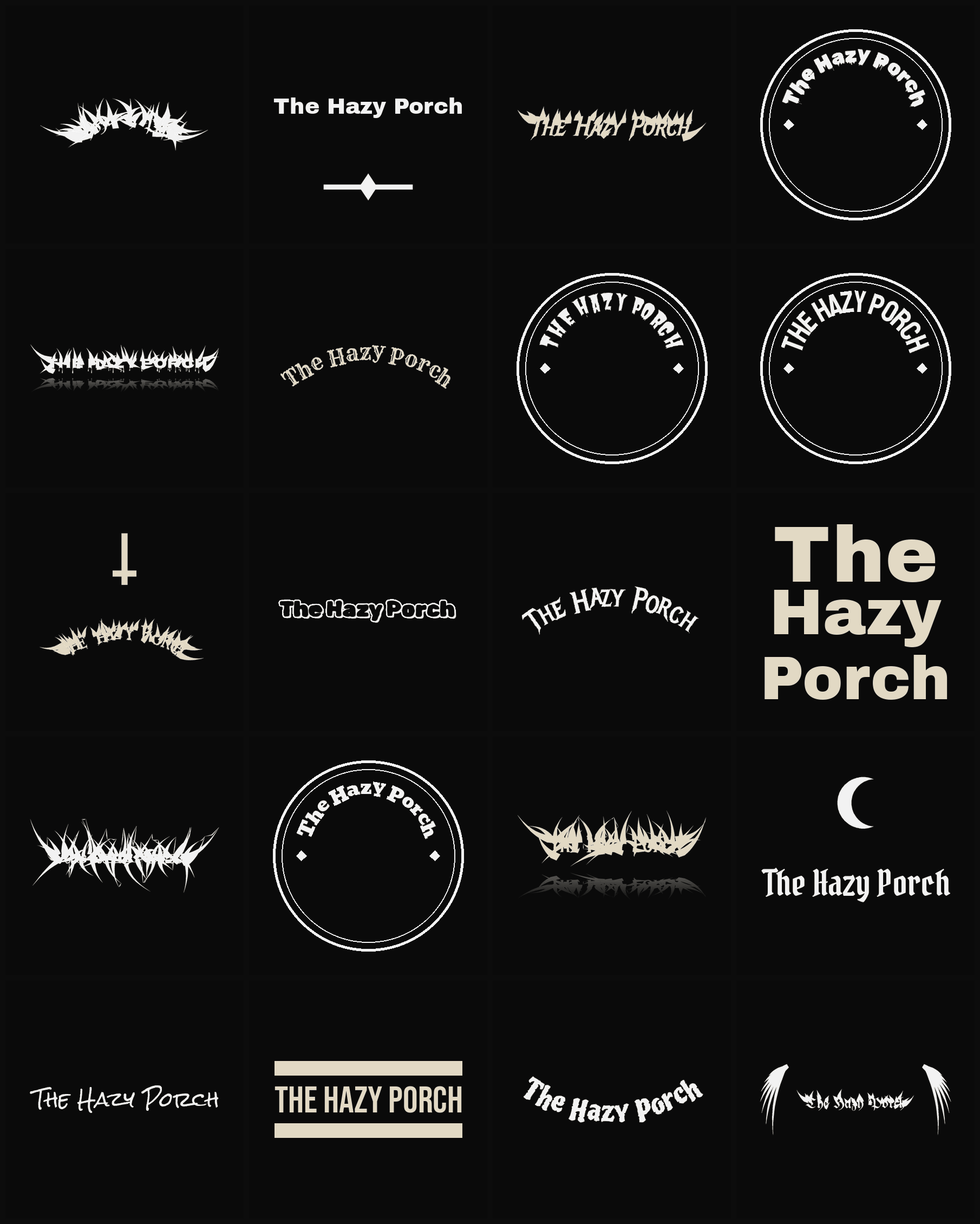 Twenty The Hazy Porch band logo ideas — different faces, treatments and spike settings