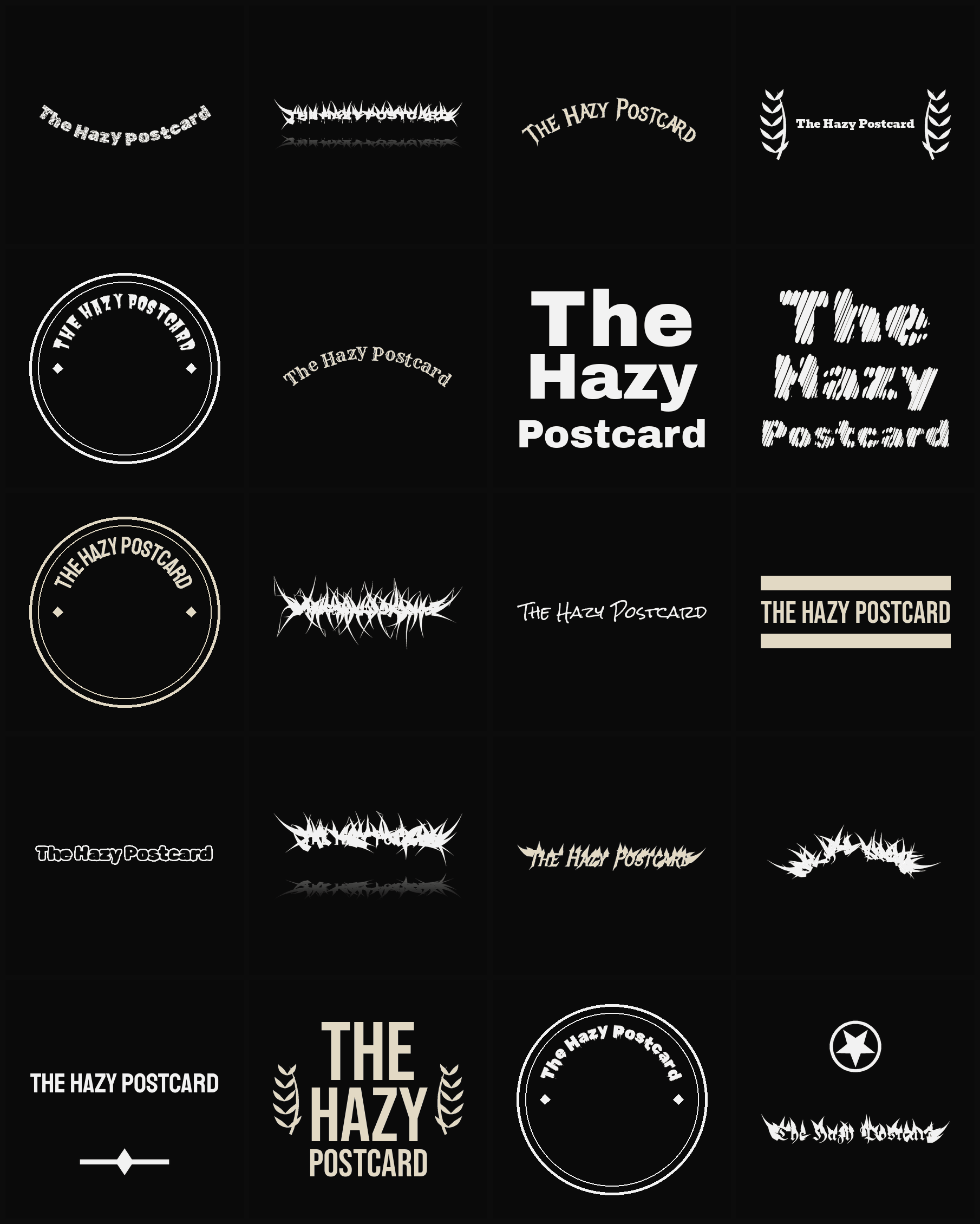 Twenty The Hazy Postcard band logo ideas — different faces, treatments and spike settings