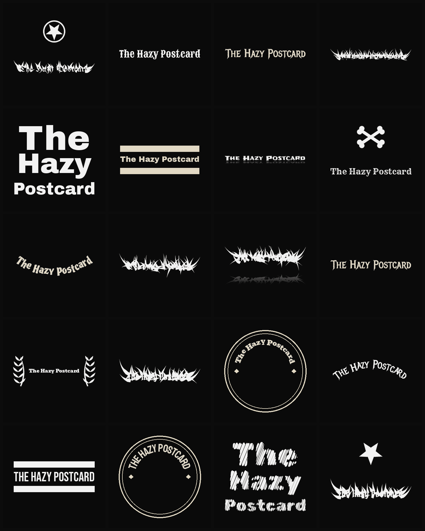Twenty The Hazy Postcard band logo ideas — different faces, treatments and spike settings