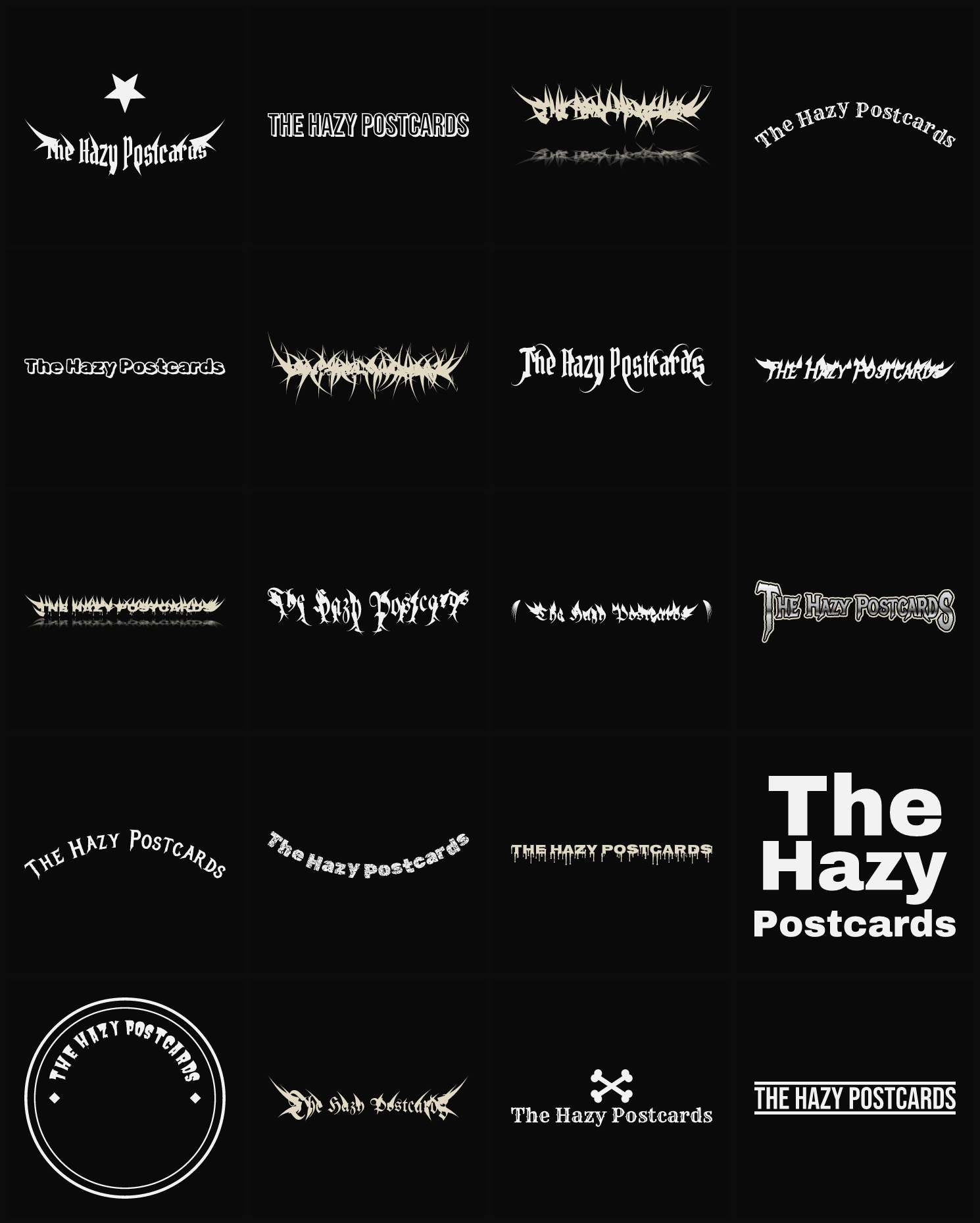 Twenty The Hazy Postcards band logo ideas — different faces, treatments and spike settings