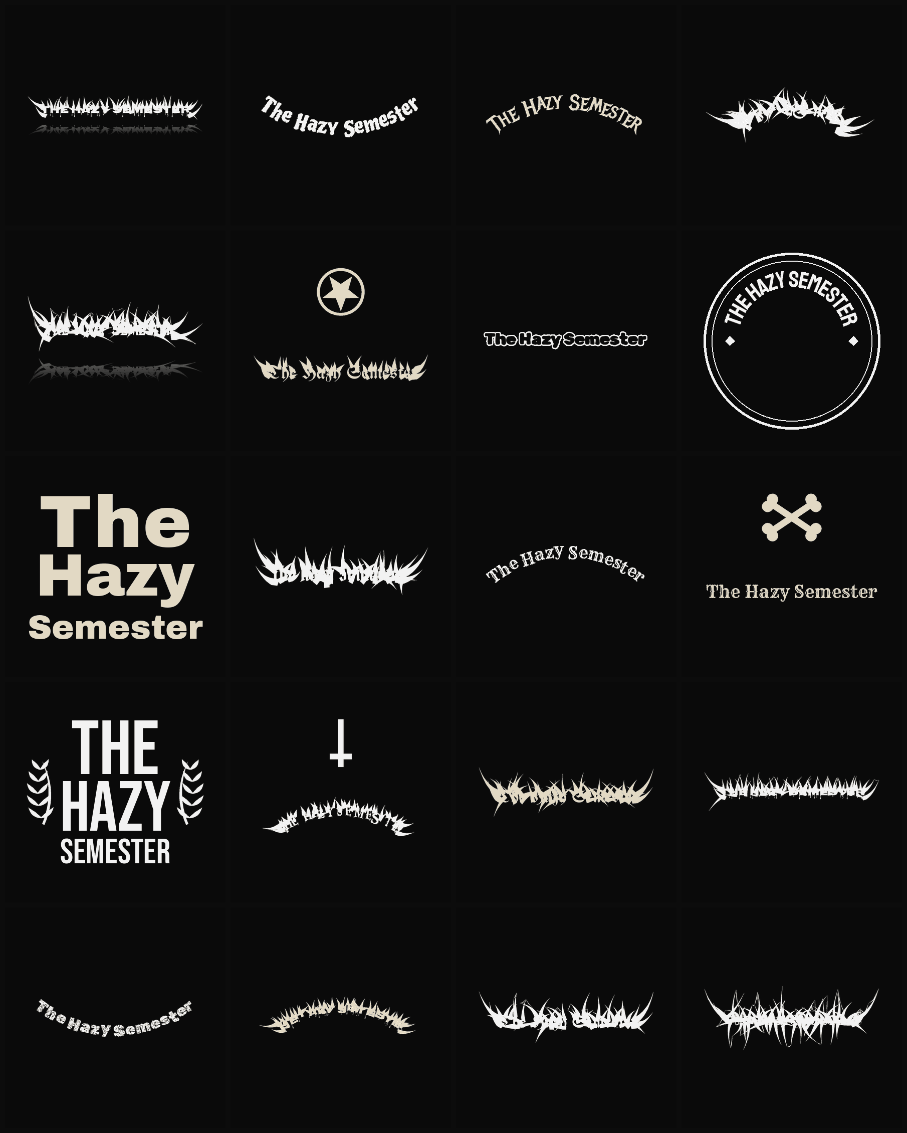 Twenty The Hazy Semester band logo ideas — different faces, treatments and spike settings