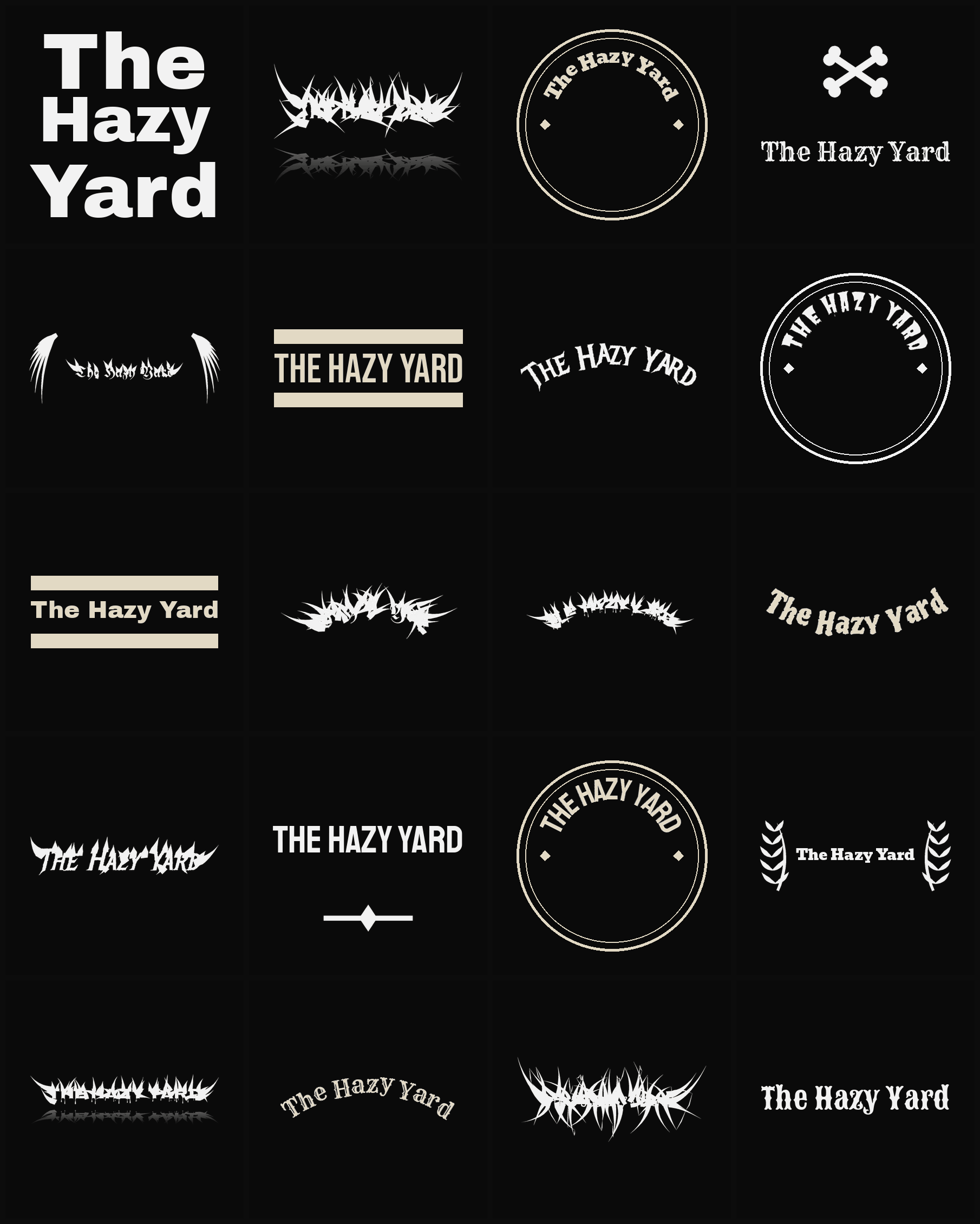 Twenty The Hazy Yard band logo ideas — different faces, treatments and spike settings