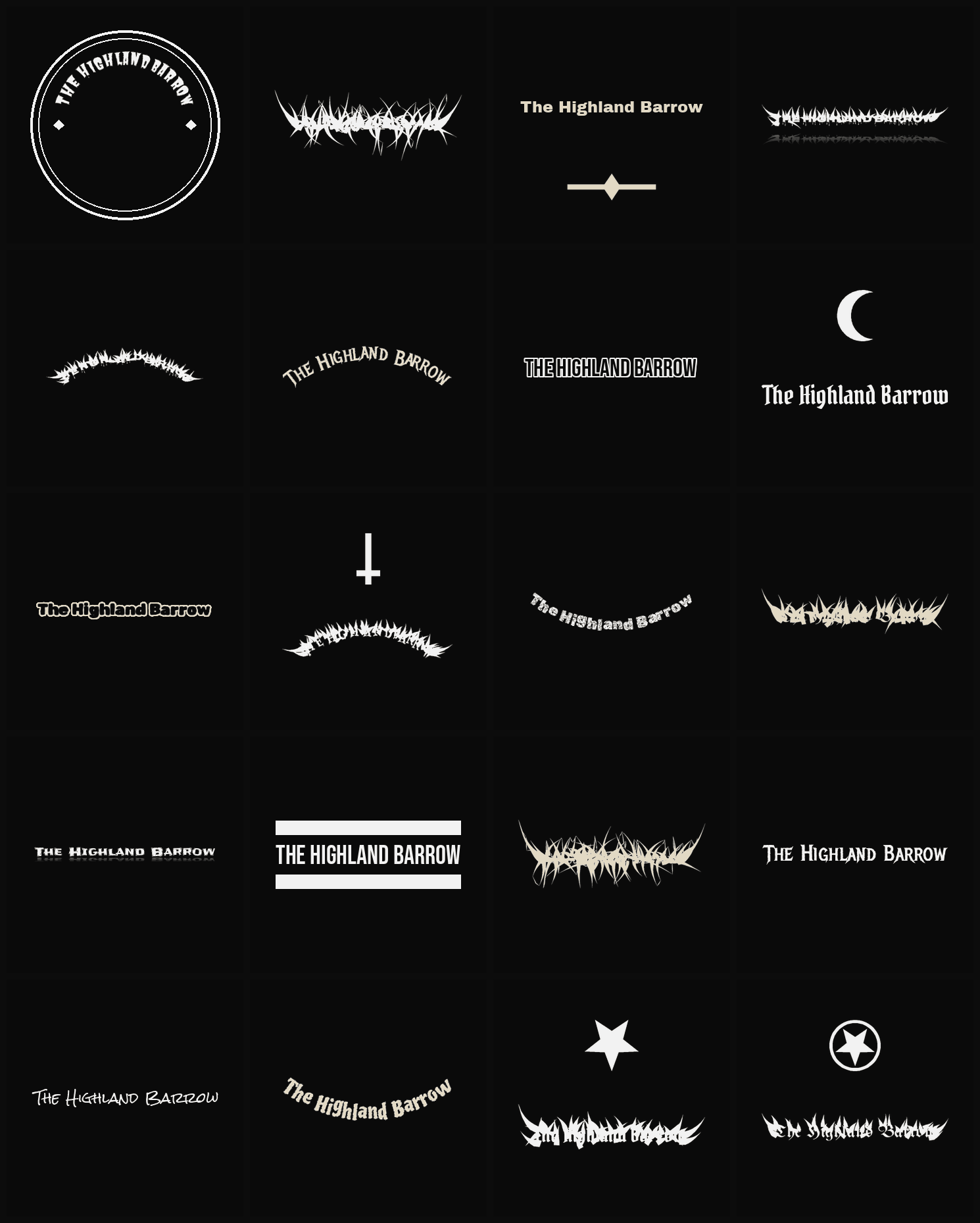 Twenty The Highland Barrow band logo ideas — different faces, treatments and spike settings