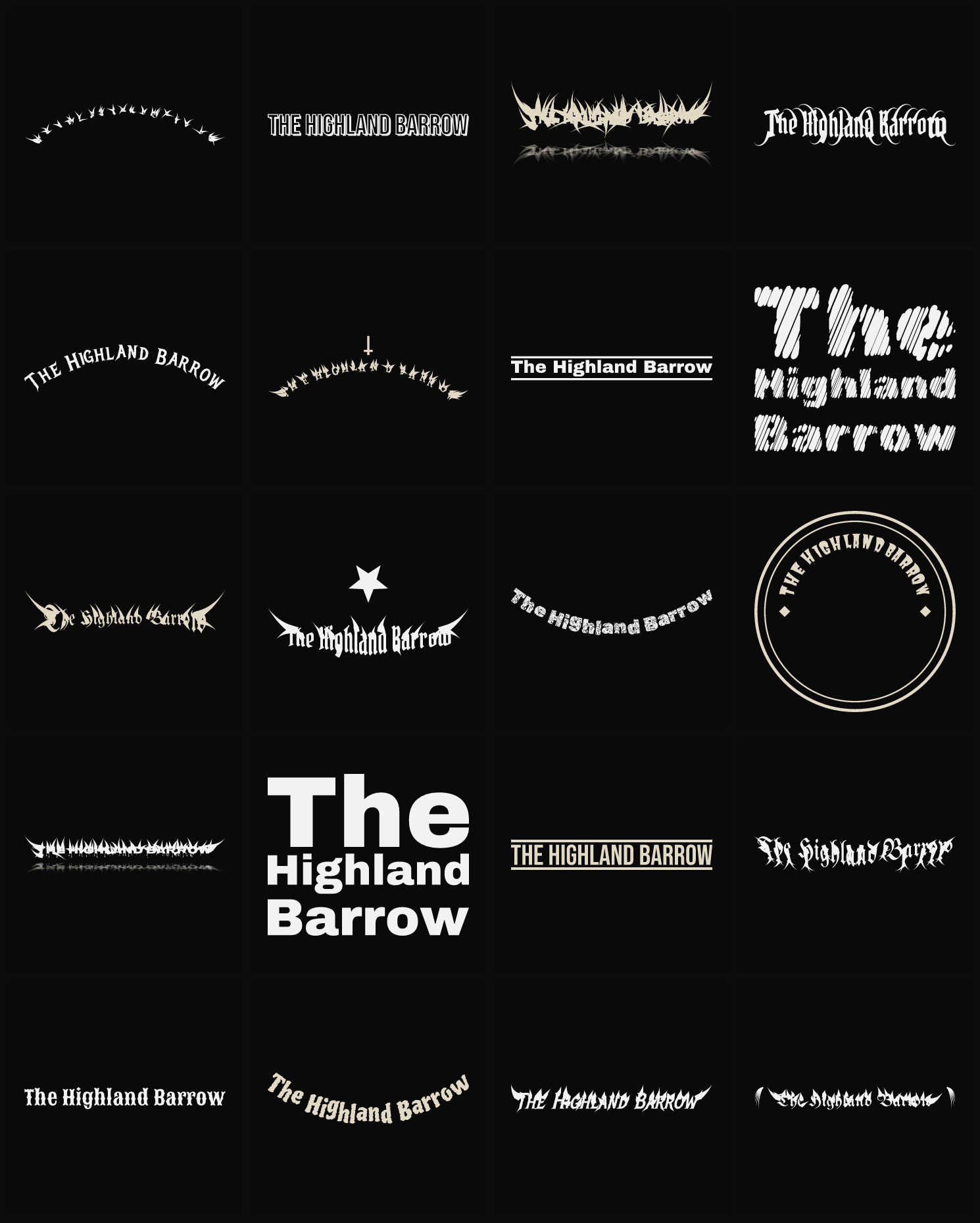 Twenty The Highland Barrow band logo ideas — different faces, treatments and spike settings