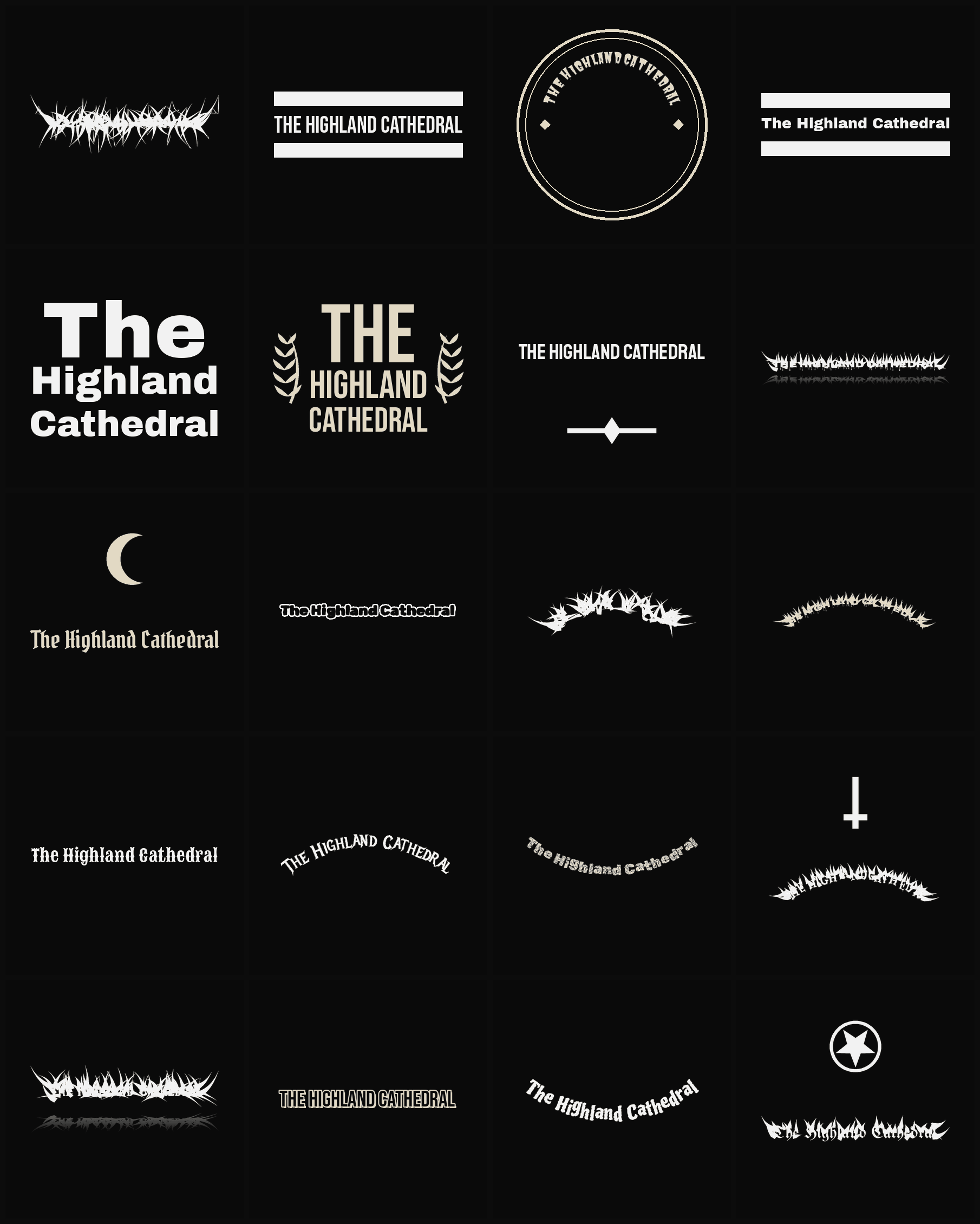 Twenty The Highland Cathedral band logo ideas — different faces, treatments and spike settings