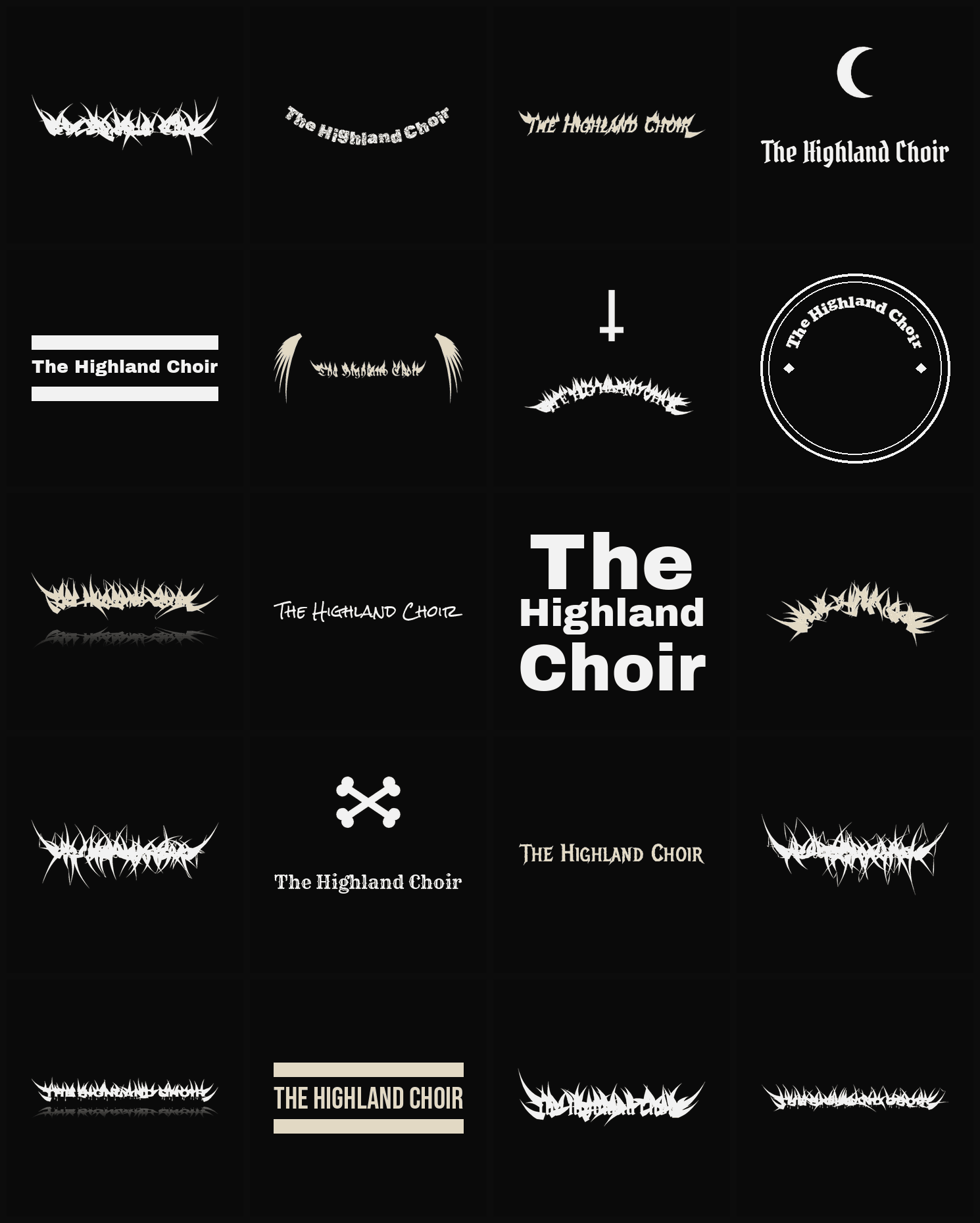Twenty The Highland Choir band logo ideas — different faces, treatments and spike settings