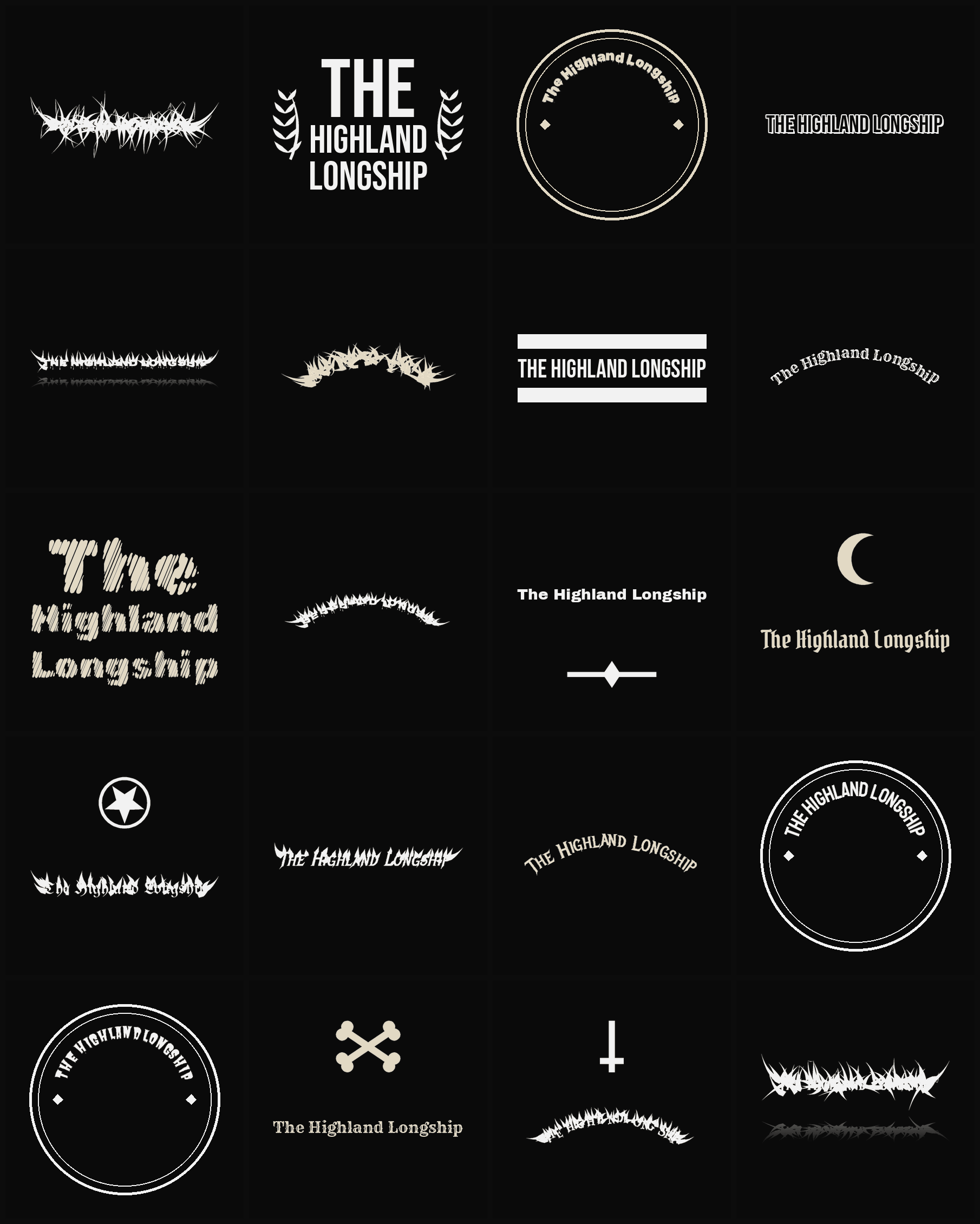 Twenty The Highland Longship band logo ideas — different faces, treatments and spike settings