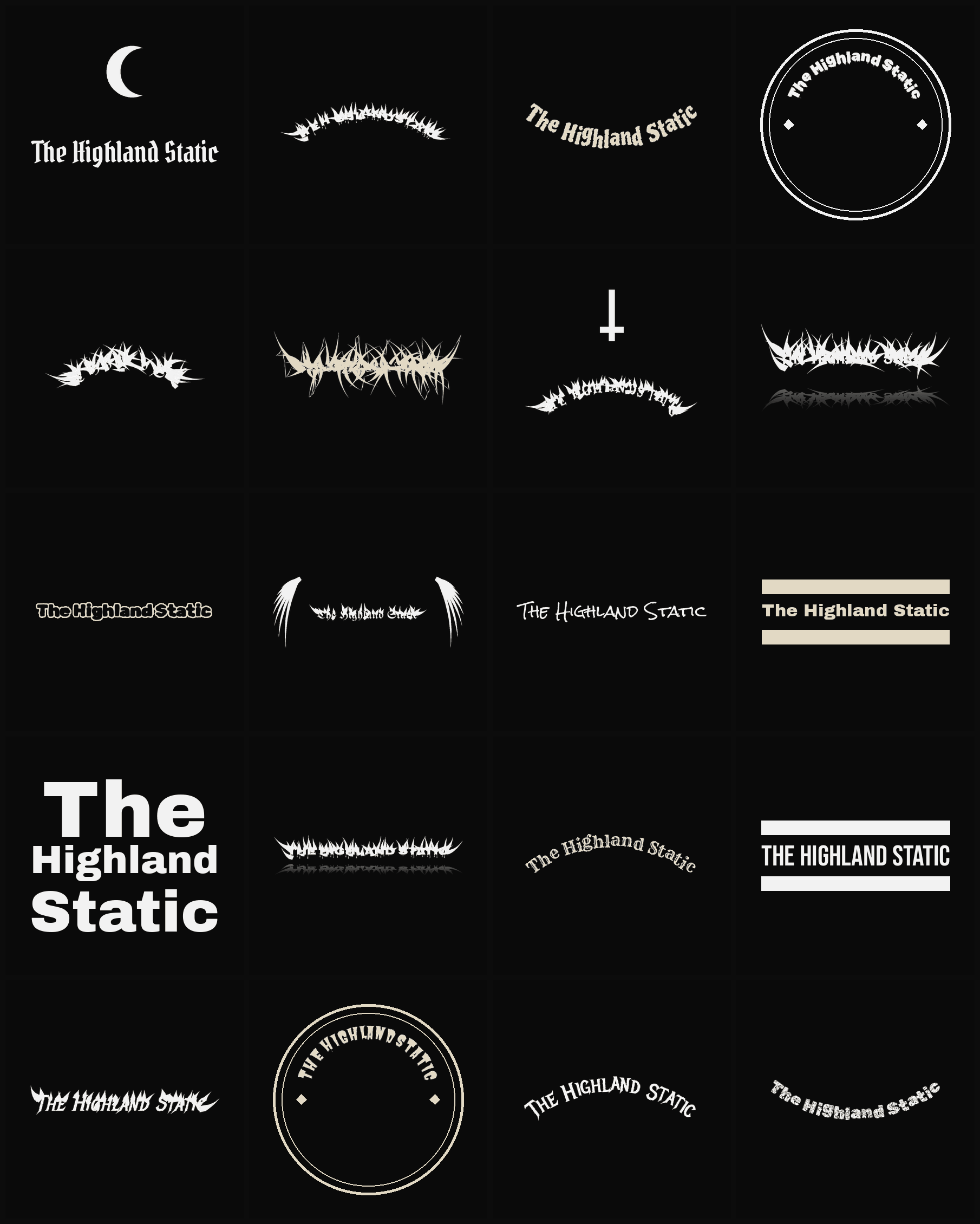 Twenty The Highland Static band logo ideas — different faces, treatments and spike settings