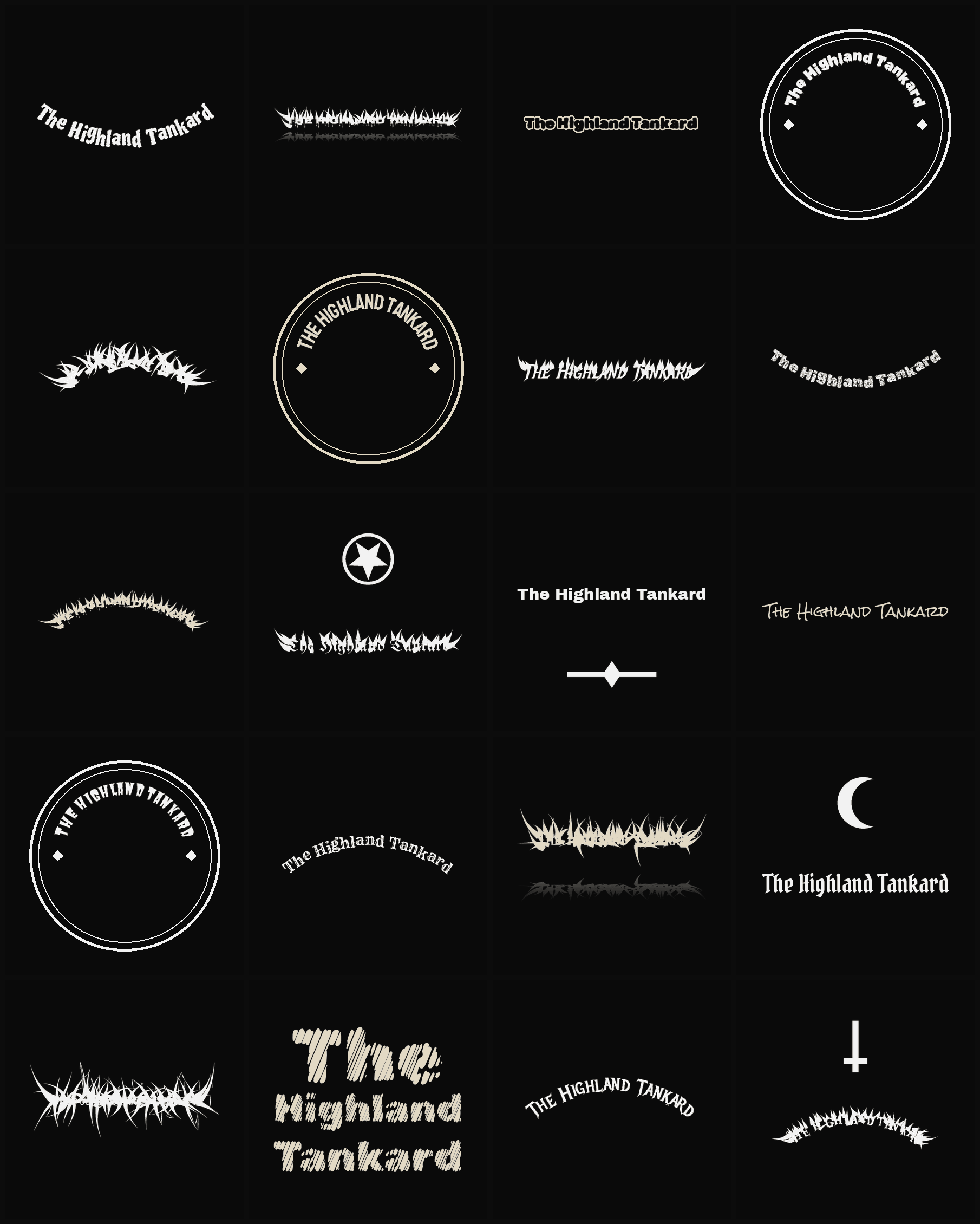 Twenty The Highland Tankard band logo ideas — different faces, treatments and spike settings