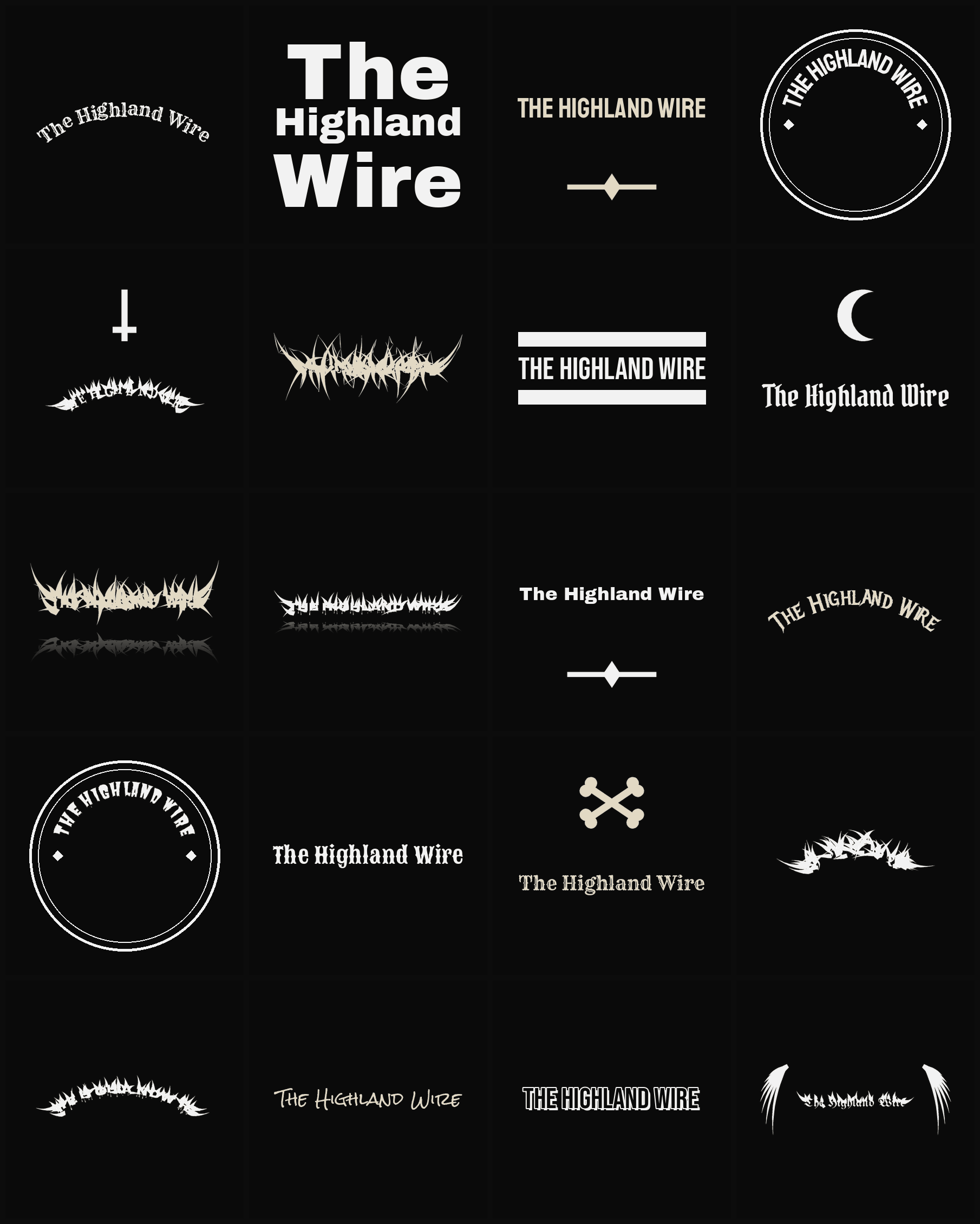 Twenty The Highland Wire band logo ideas — different faces, treatments and spike settings