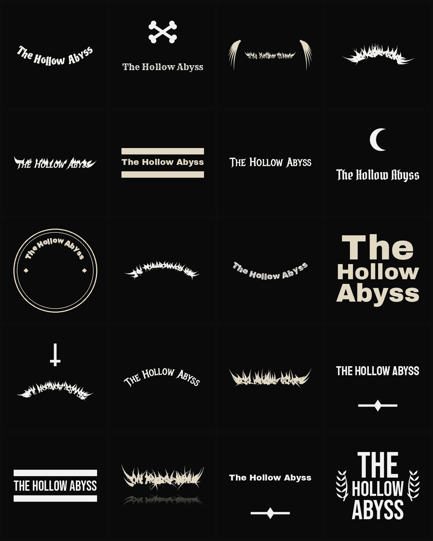 Twenty The Hollow Abyss band logo ideas — different faces, treatments and spike settings