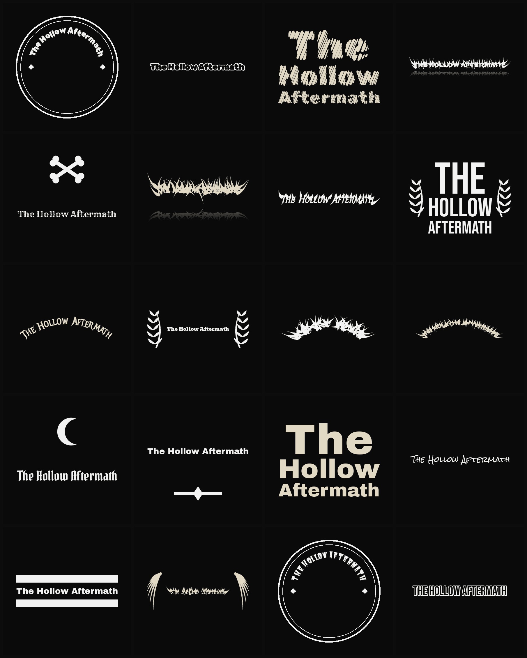 Twenty The Hollow Aftermath band logo ideas — different faces, treatments and spike settings