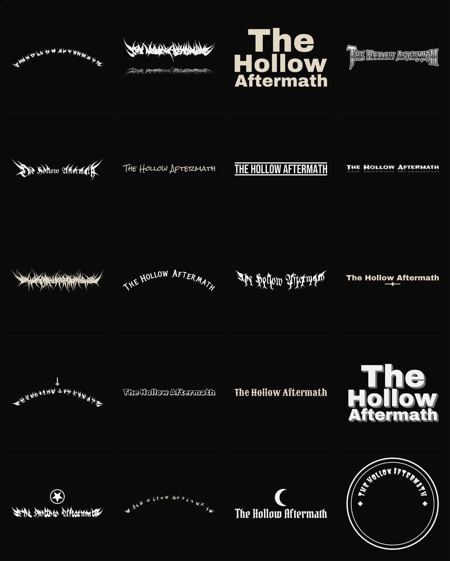 Twenty The Hollow Aftermath band logo ideas — different faces, treatments and spike settings