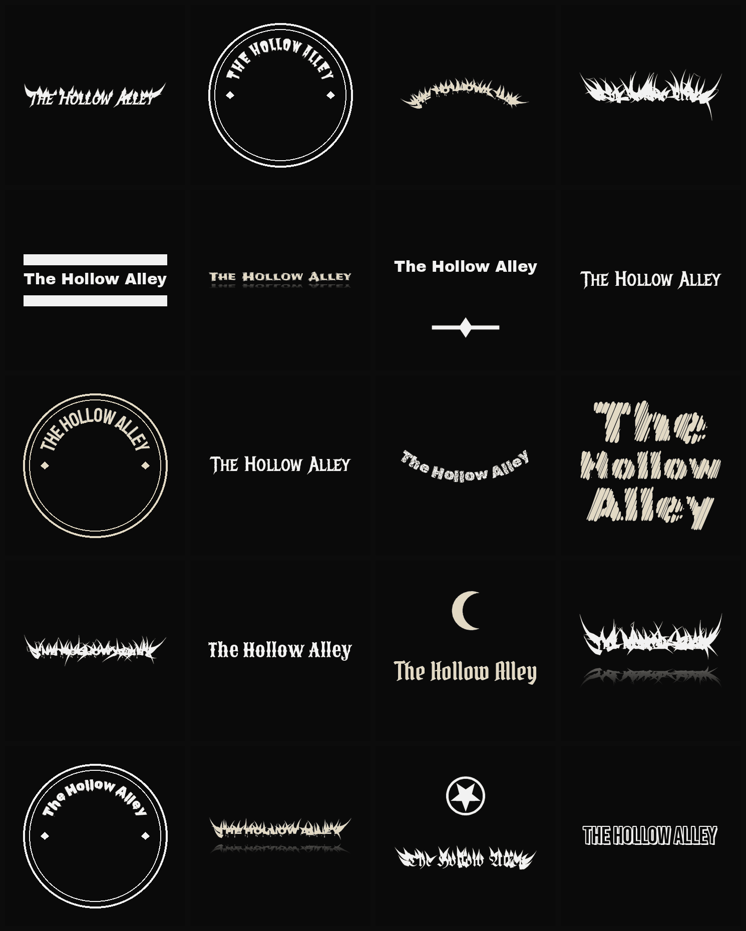 Twenty The Hollow Alley band logo ideas — different faces, treatments and spike settings