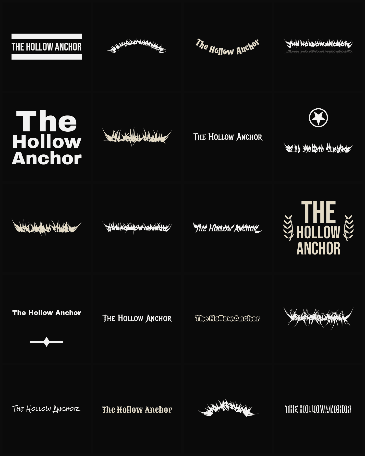 Twenty The Hollow Anchor band logo ideas — different faces, treatments and spike settings