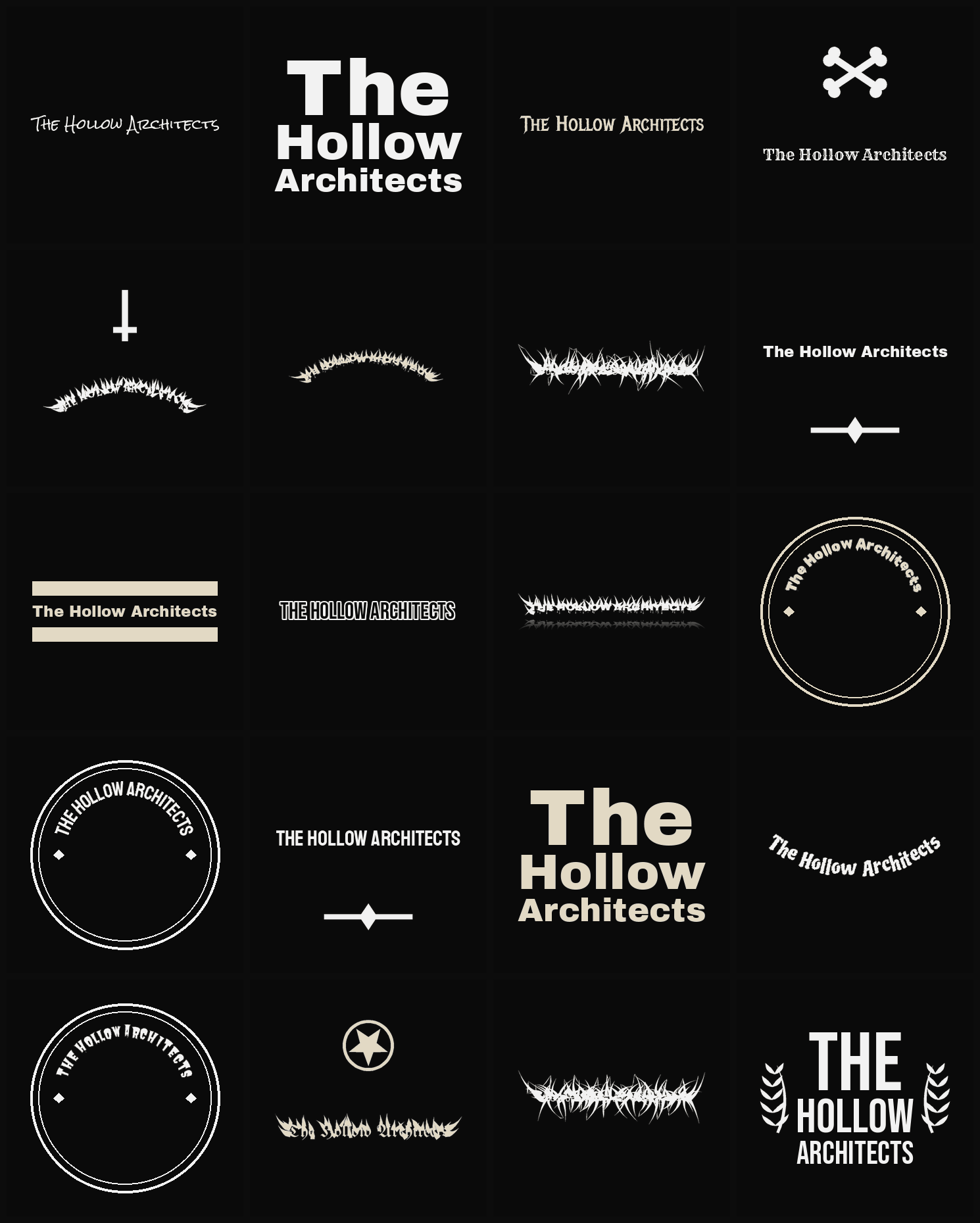 Twenty The Hollow Architects band logo ideas — different faces, treatments and spike settings