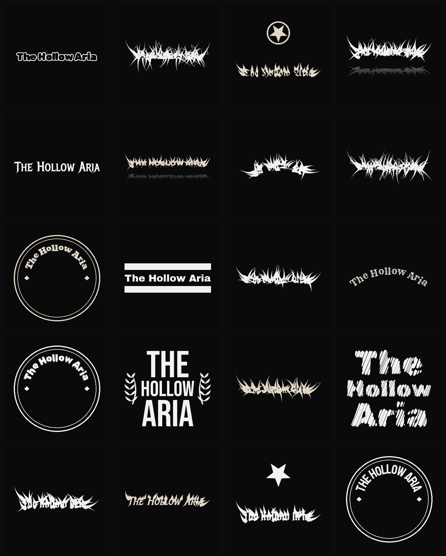 Twenty The Hollow Aria band logo ideas — different faces, treatments and spike settings