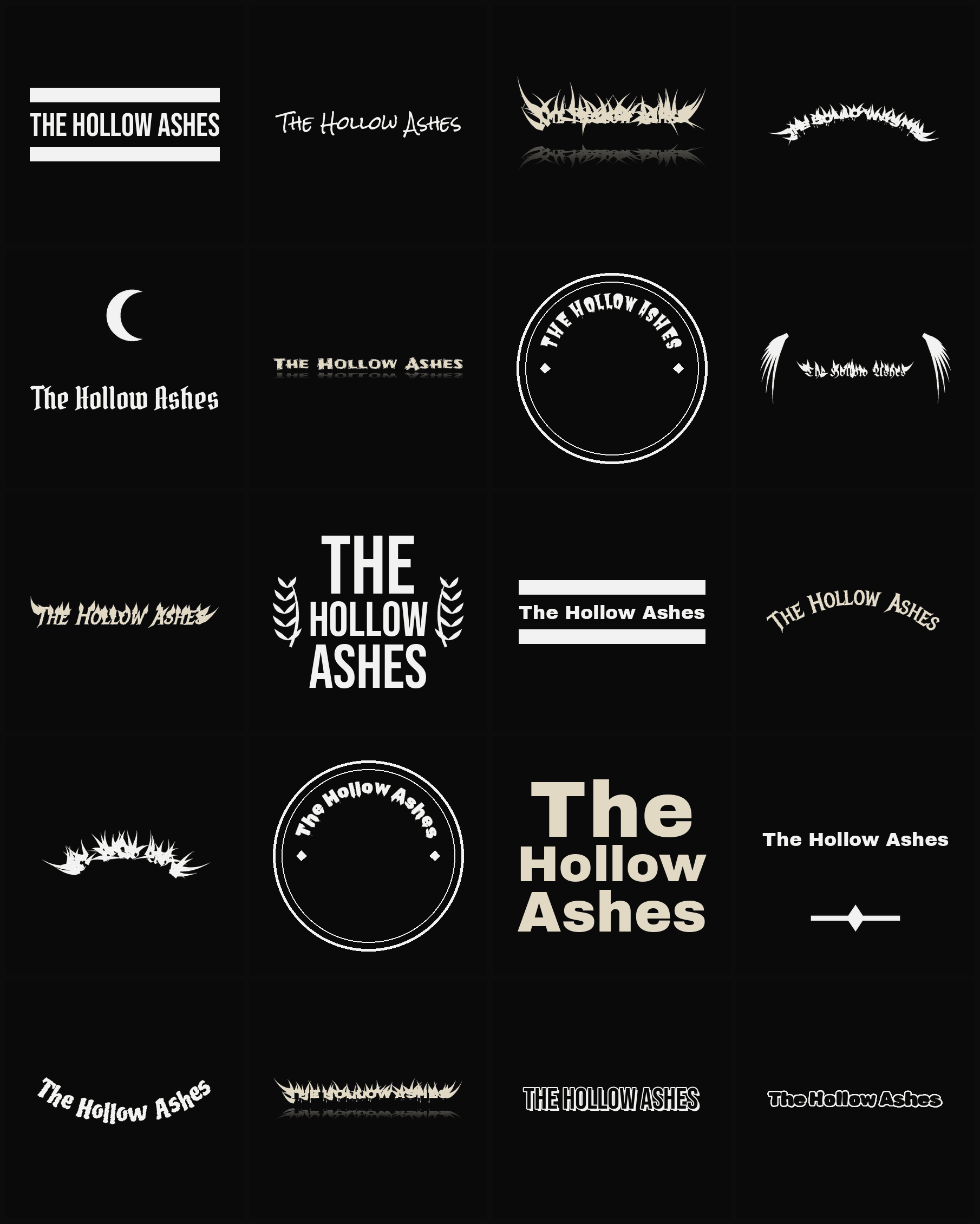 Twenty The Hollow Ashes band logo ideas — different faces, treatments and spike settings
